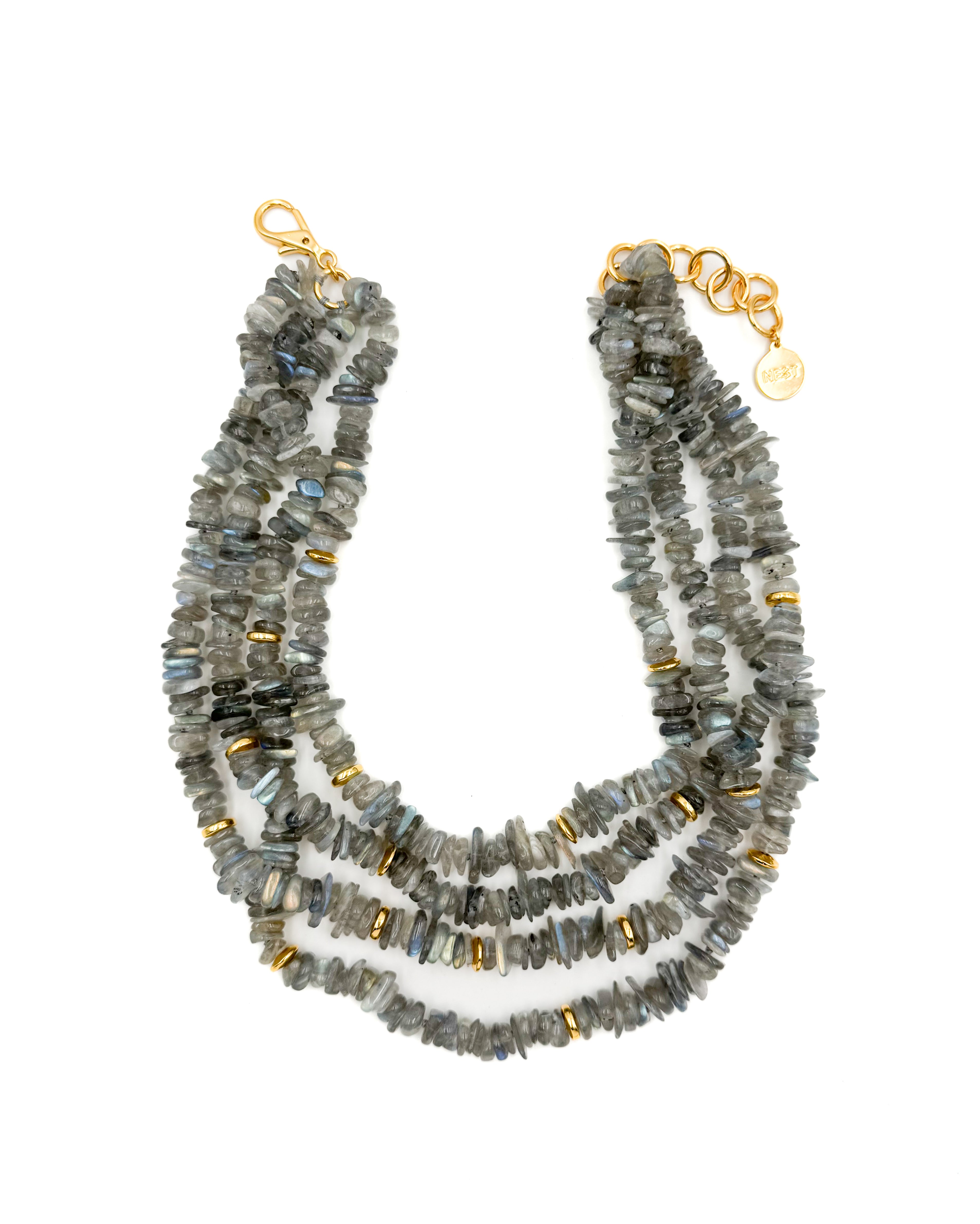 Labradorite Multi-strand Necklace with Gold Accents