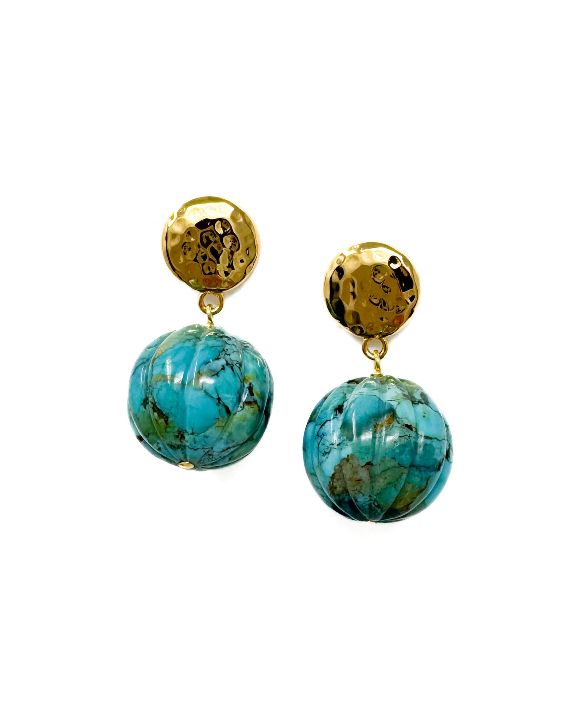 Turquoise Carved Ball Drop Earrings