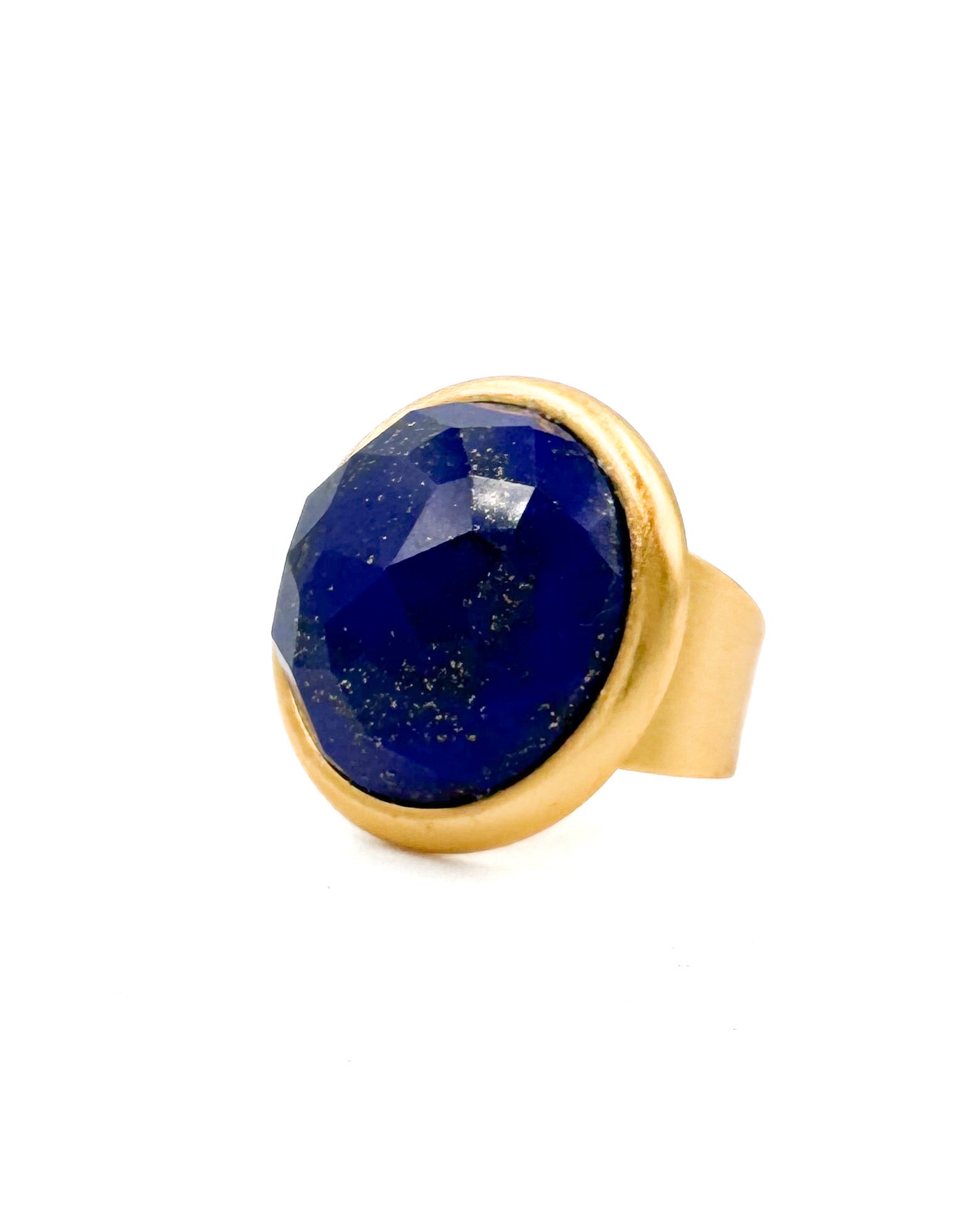 Brushed Lapis Adjustable Statement Ring