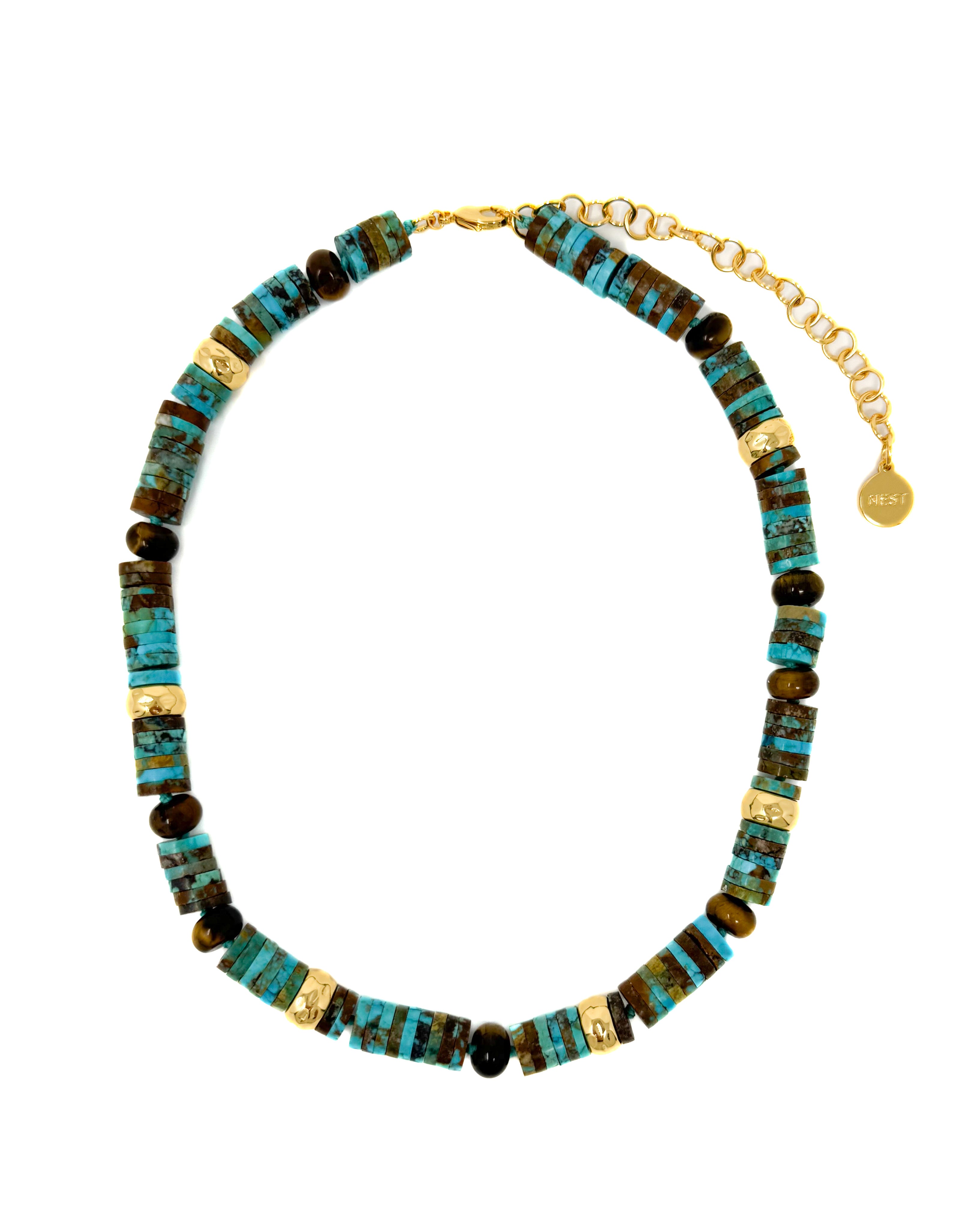 Turquoise and Tigers Eye Heishi Necklace