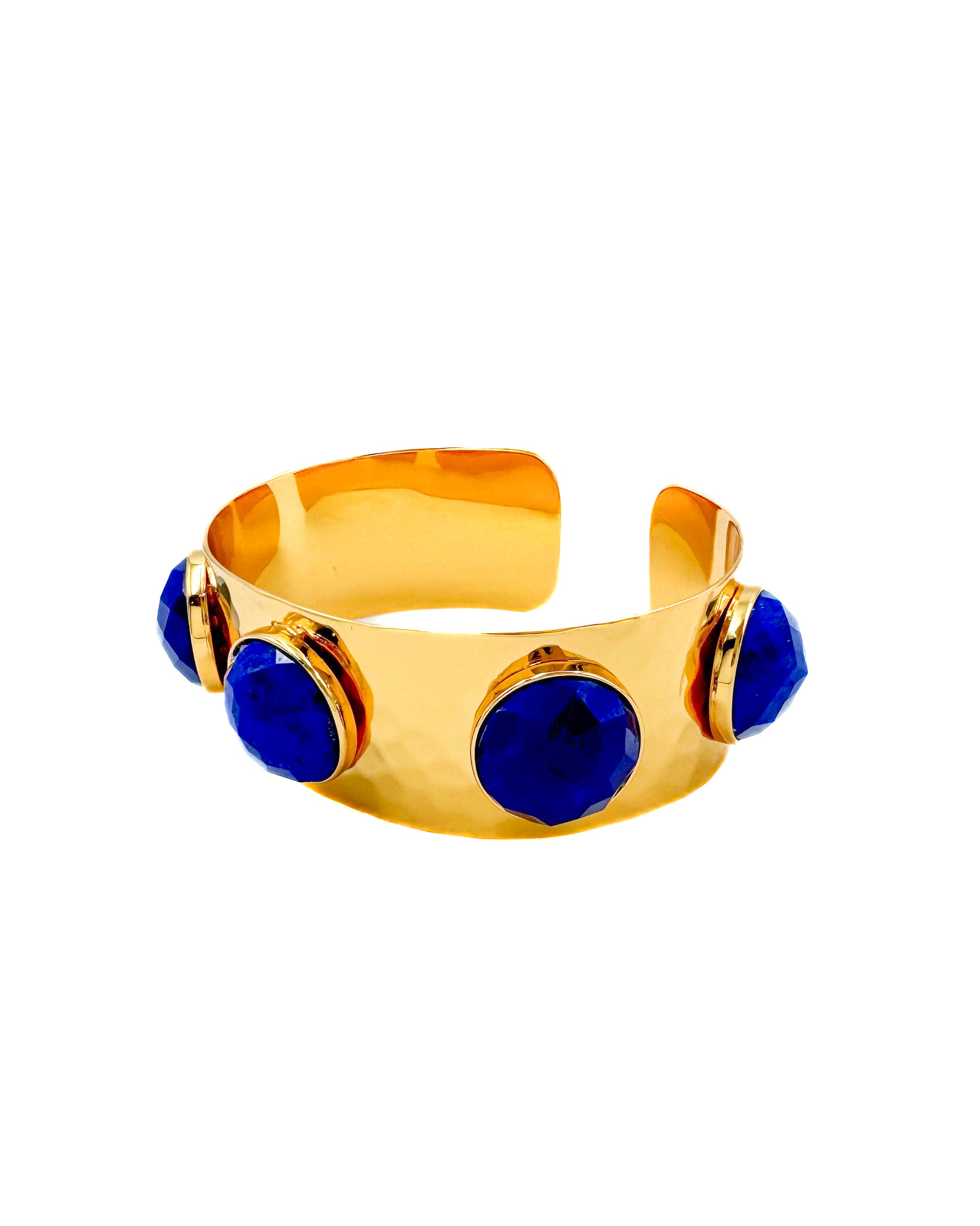 Lapis Hammered Cabochon Cuff