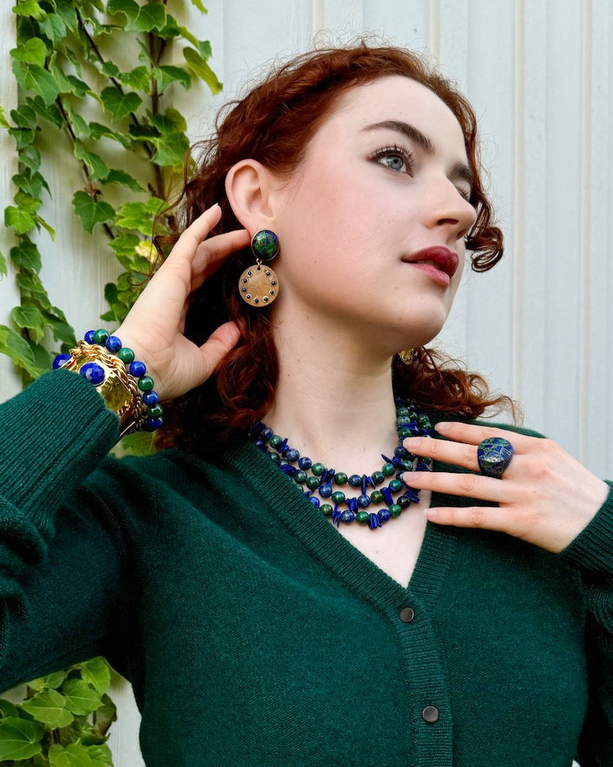 Lapis, Malachite & Tigers Eye Disc Drop Earrings