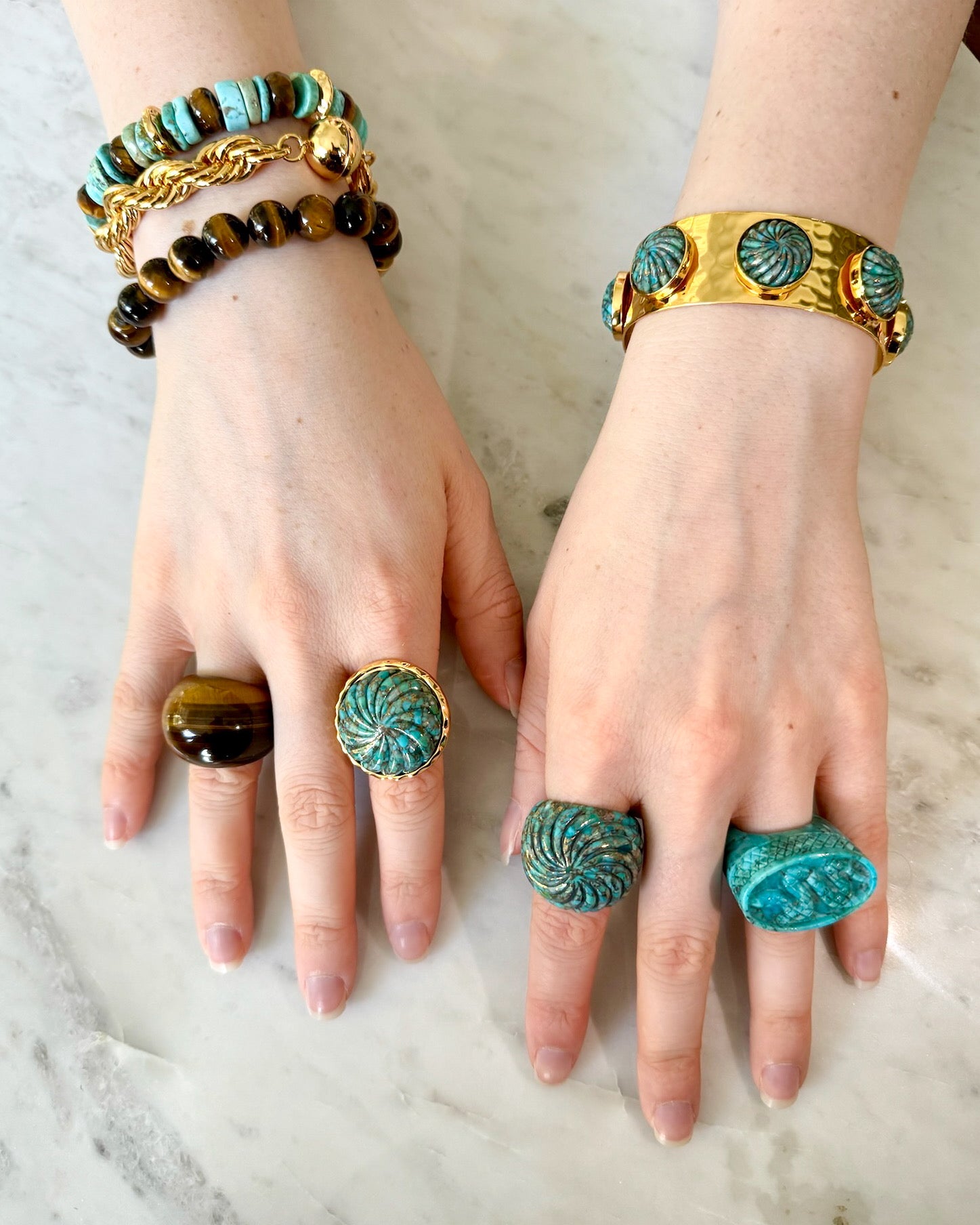 Carved Turquoise Statement Ring