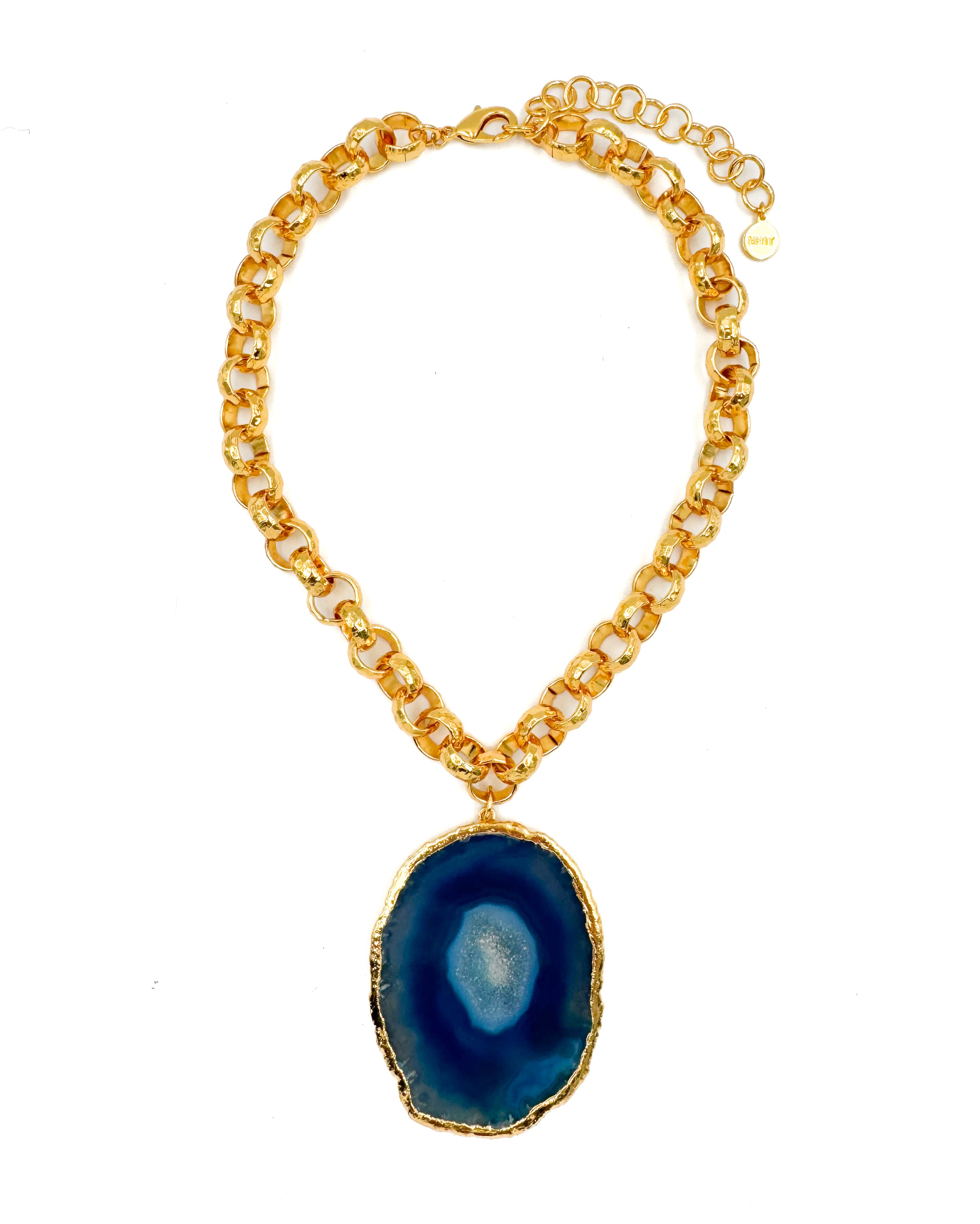 Blue Agate Slice Pendant Statement Necklace