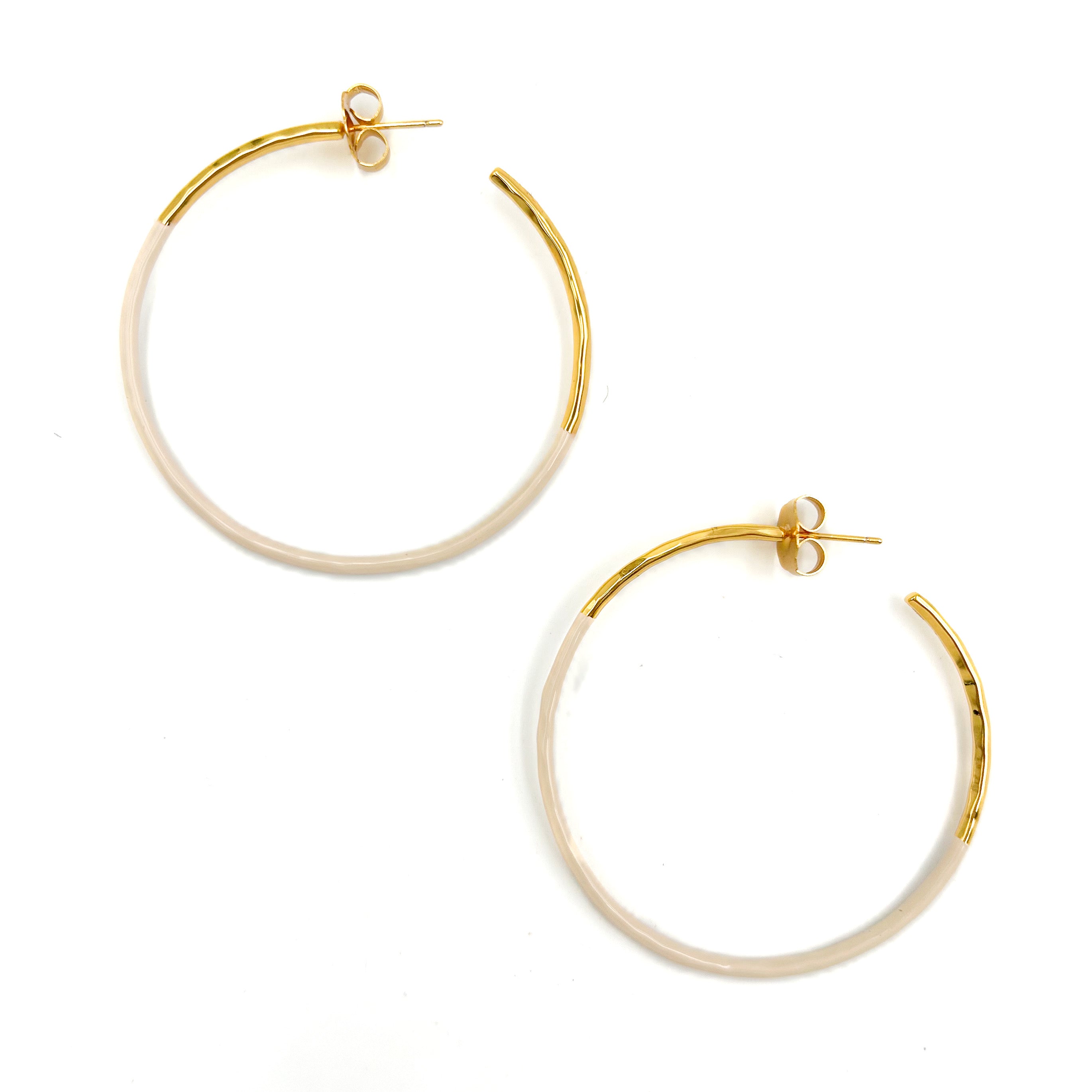 Hammered Skinny White Enamel Dip Hoops