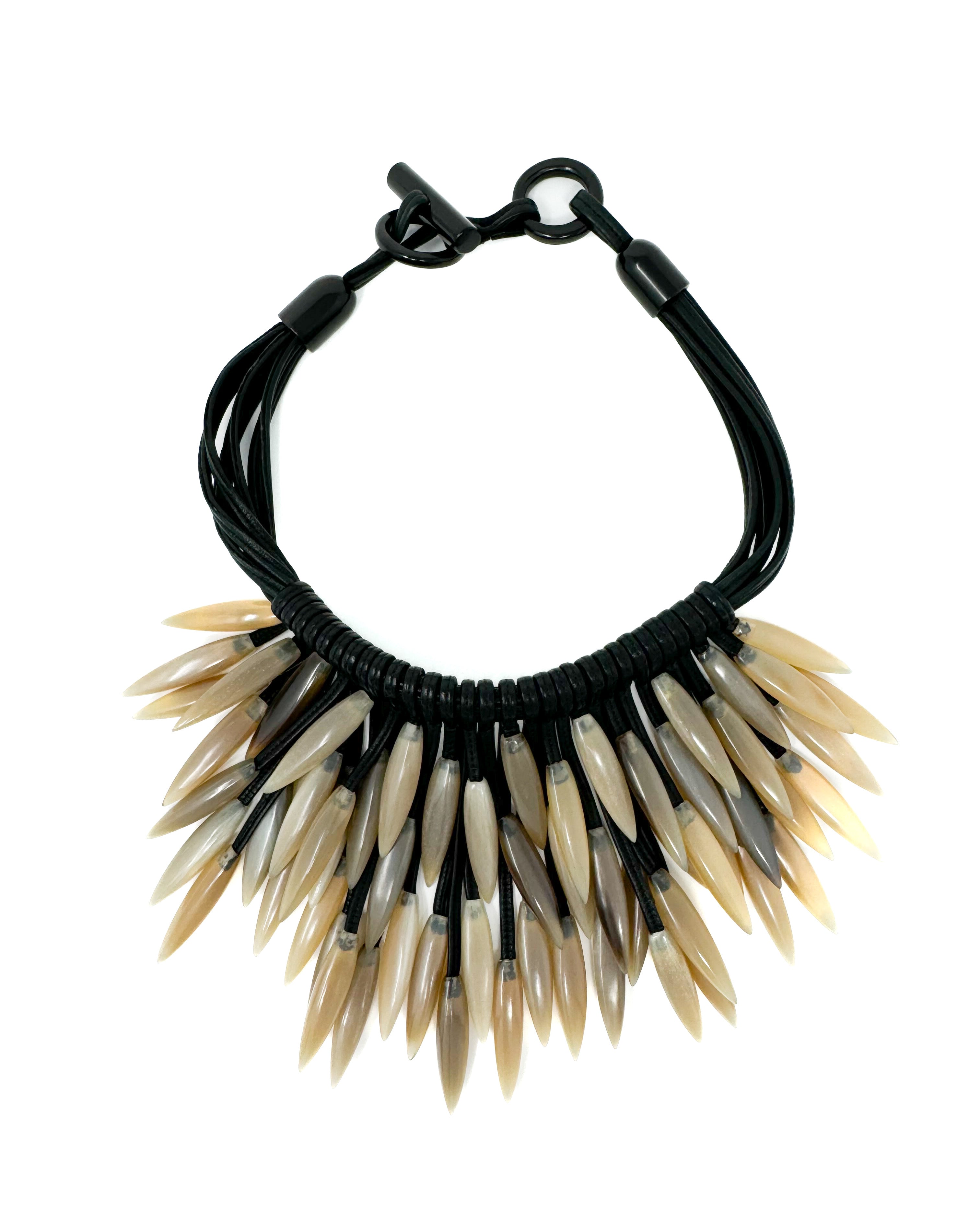 Leather and Horn Statement Necklace