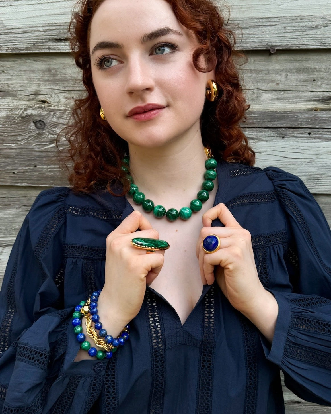 Brushed Lapis Adjustable Statement Ring