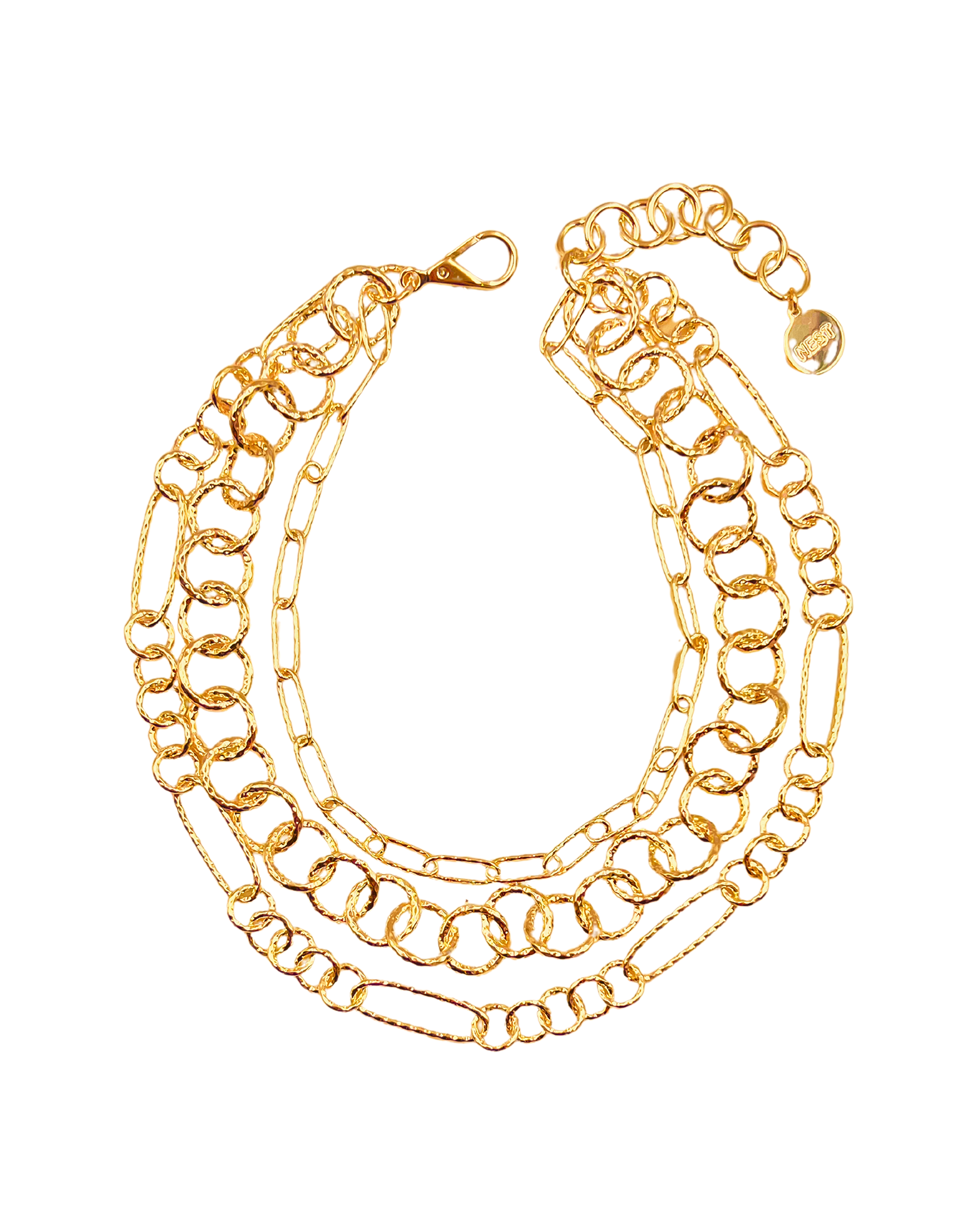 Hammered Gold Multi Chain Link Necklace