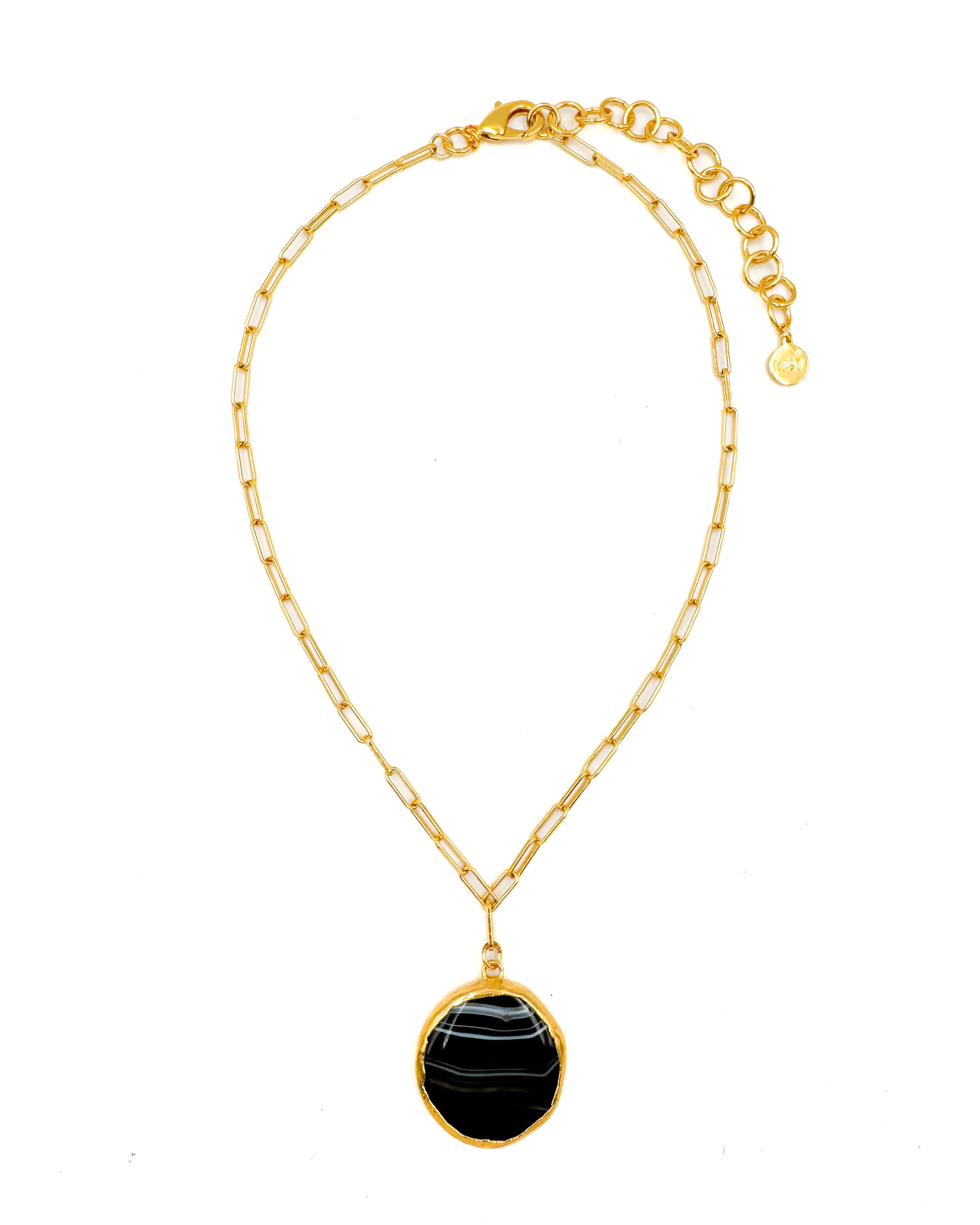 Black Agate Paperclip Chain Necklace
