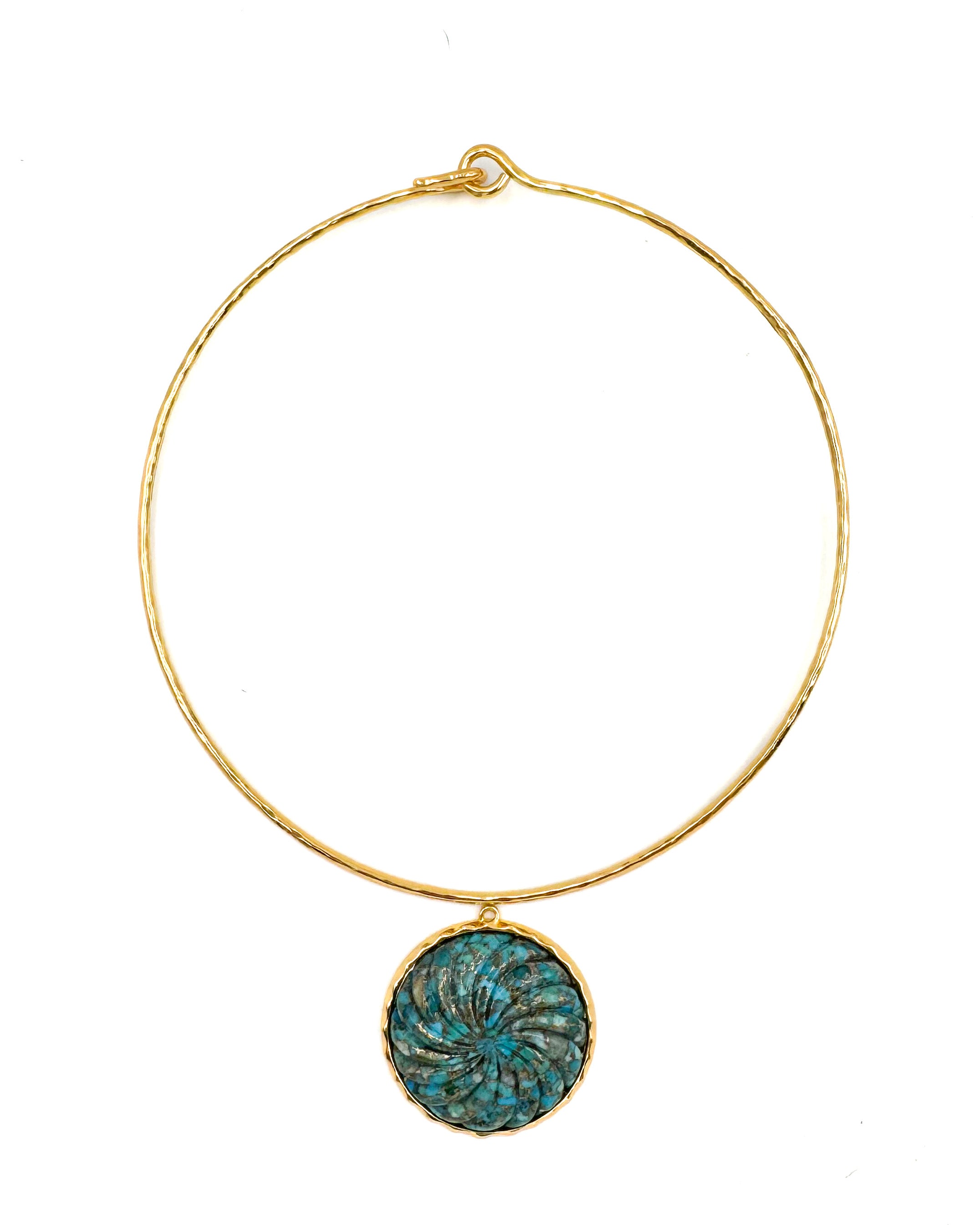 Carved Turquoise Collar Pendant Necklace