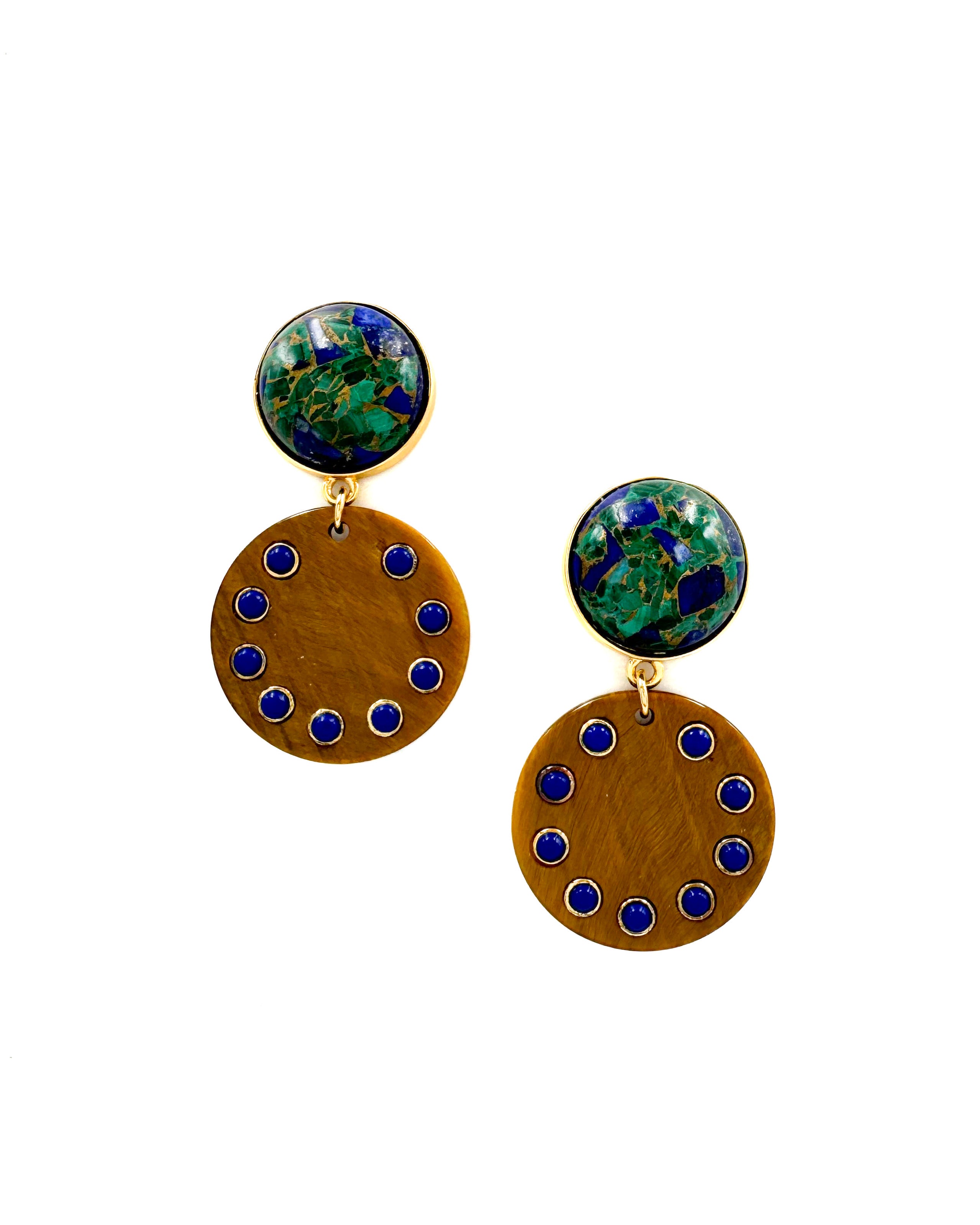 Lapis, Malachite & Tigers Eye Disc Drop Earrings