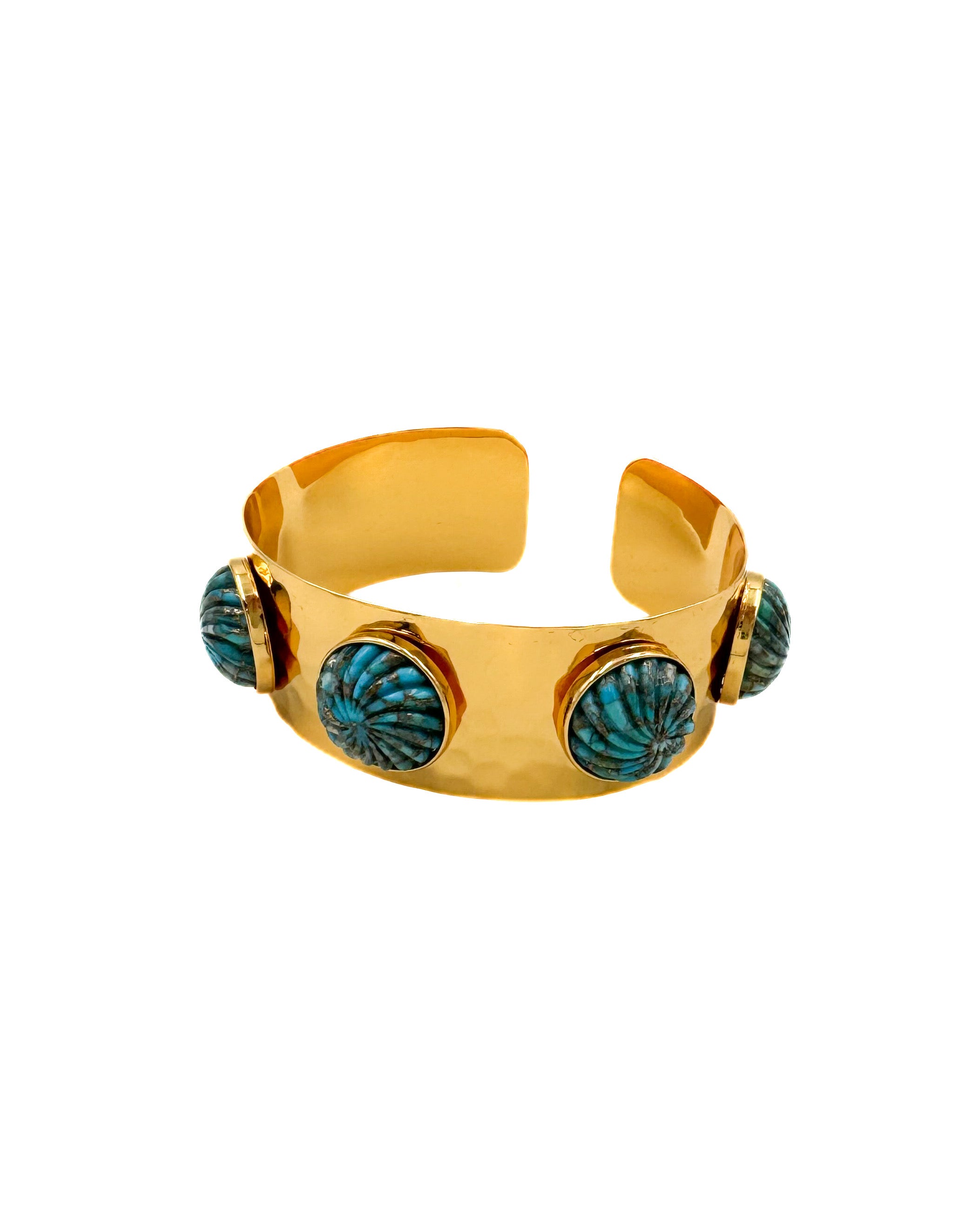 Carved Turquoise Hammered Gold Cuff