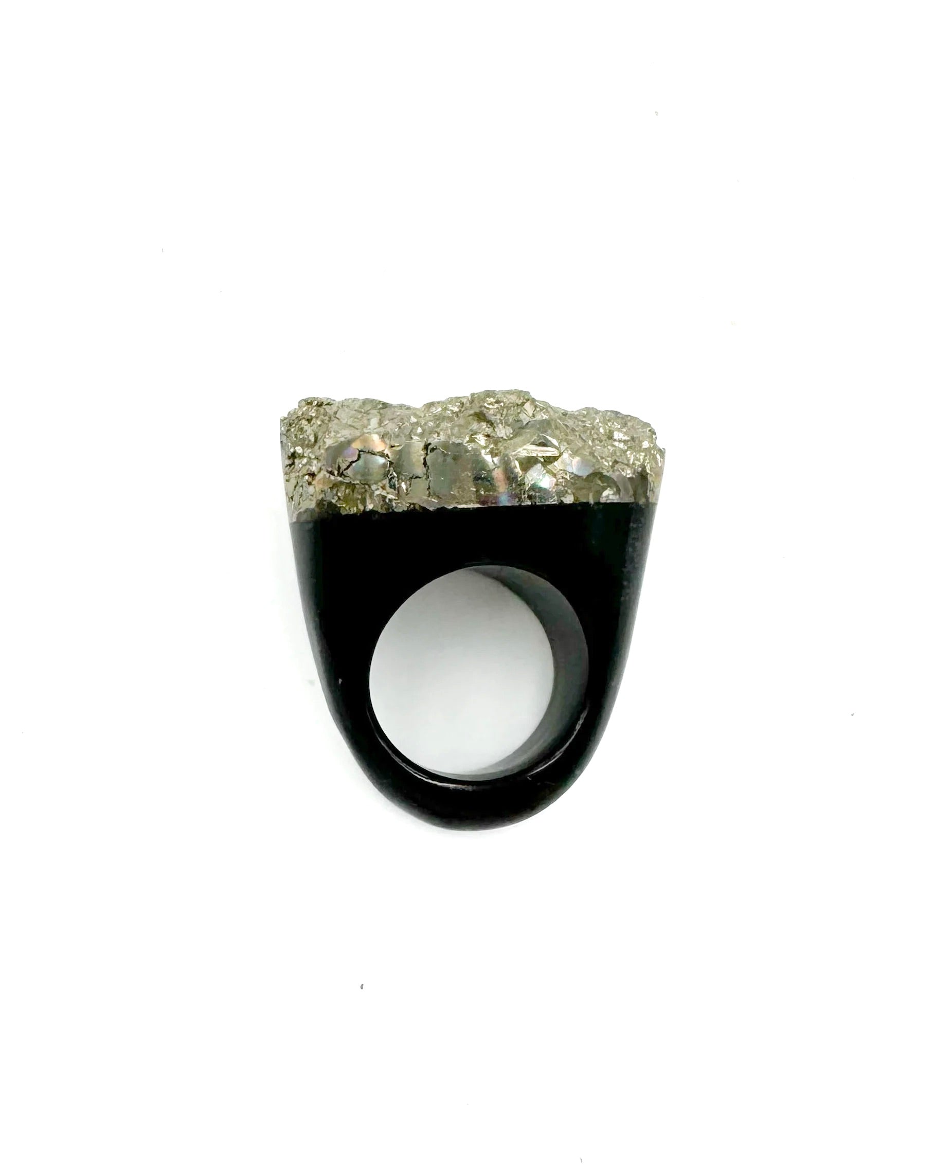 Druzy Pyrite Horn Statement Ring