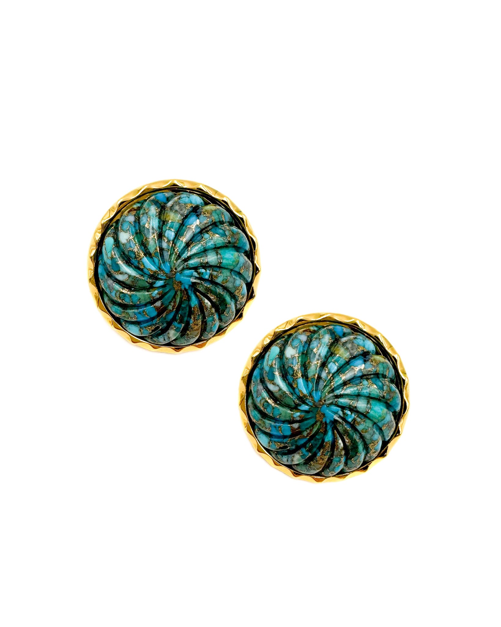 Carved Turquoise Clip Earrings