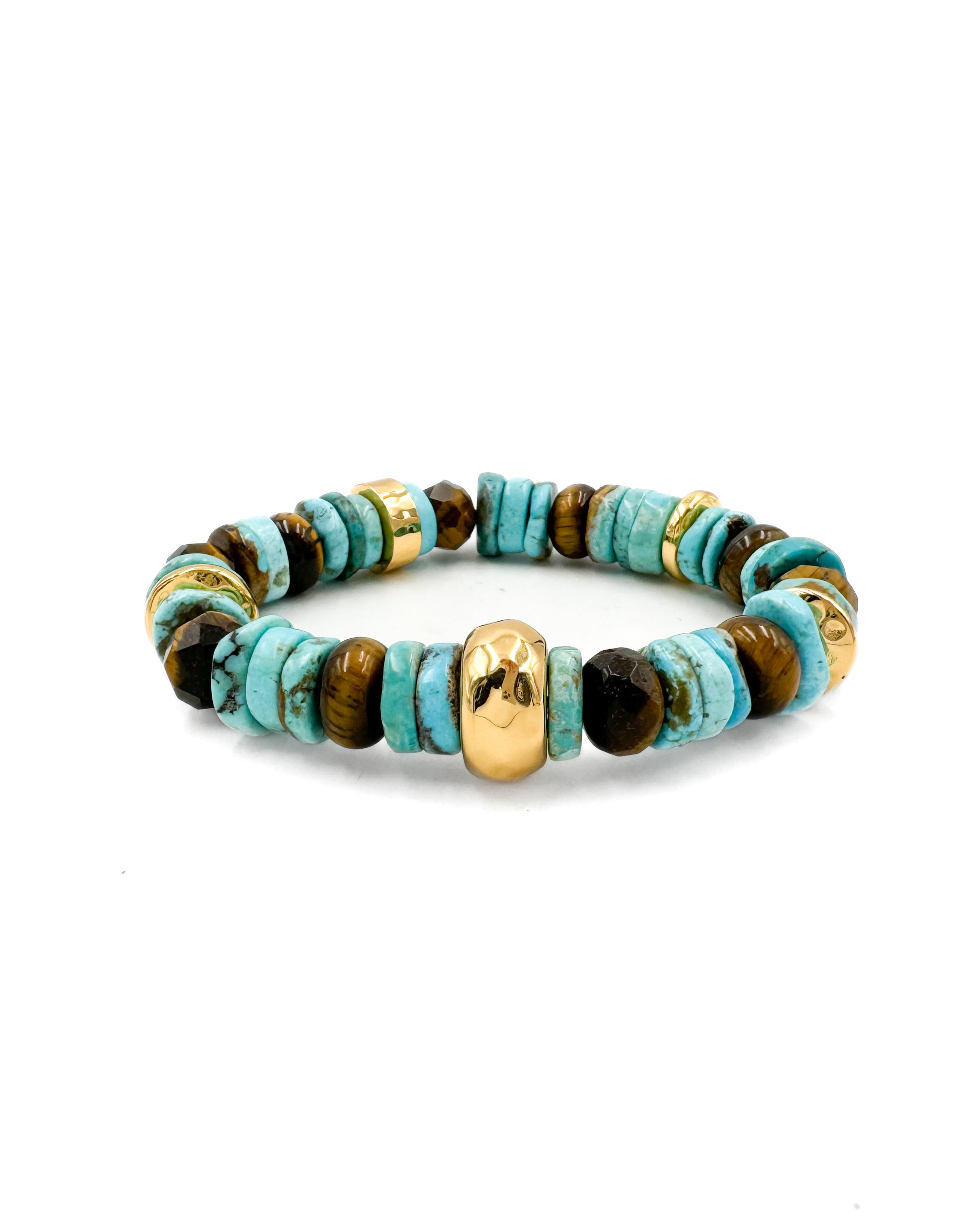 Turquoise and Tigers Eye Mixed Stretch Bracelet