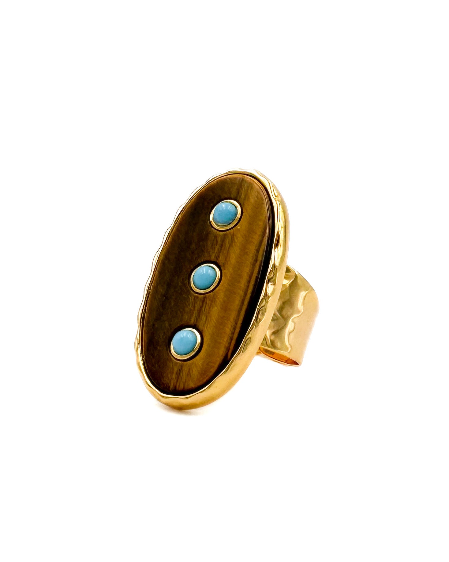 Tigers Eye Turquoise Studded Adjustable Ring