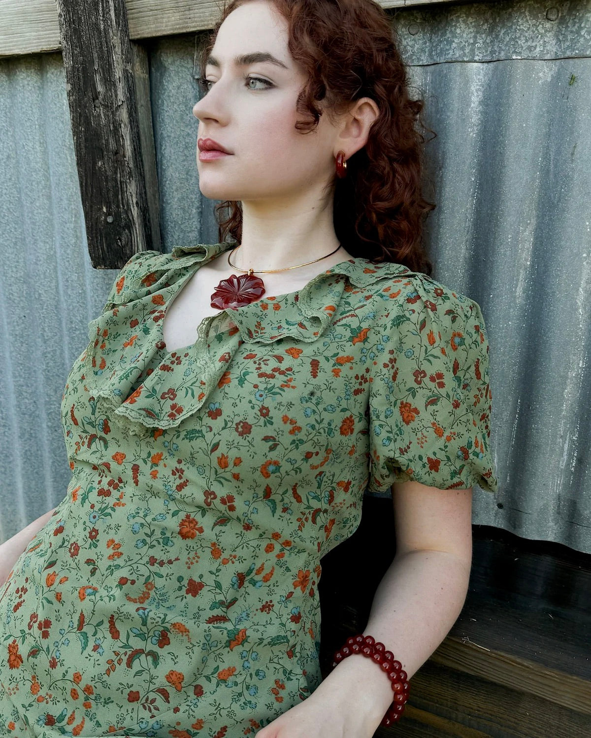 Carnelian Flower Hammered Collar