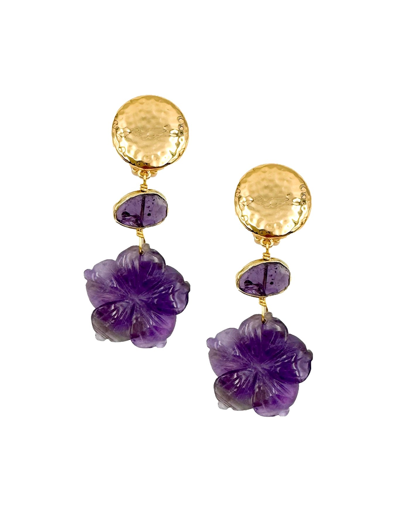 Amethyst Flower Drop Clip Back Earrings