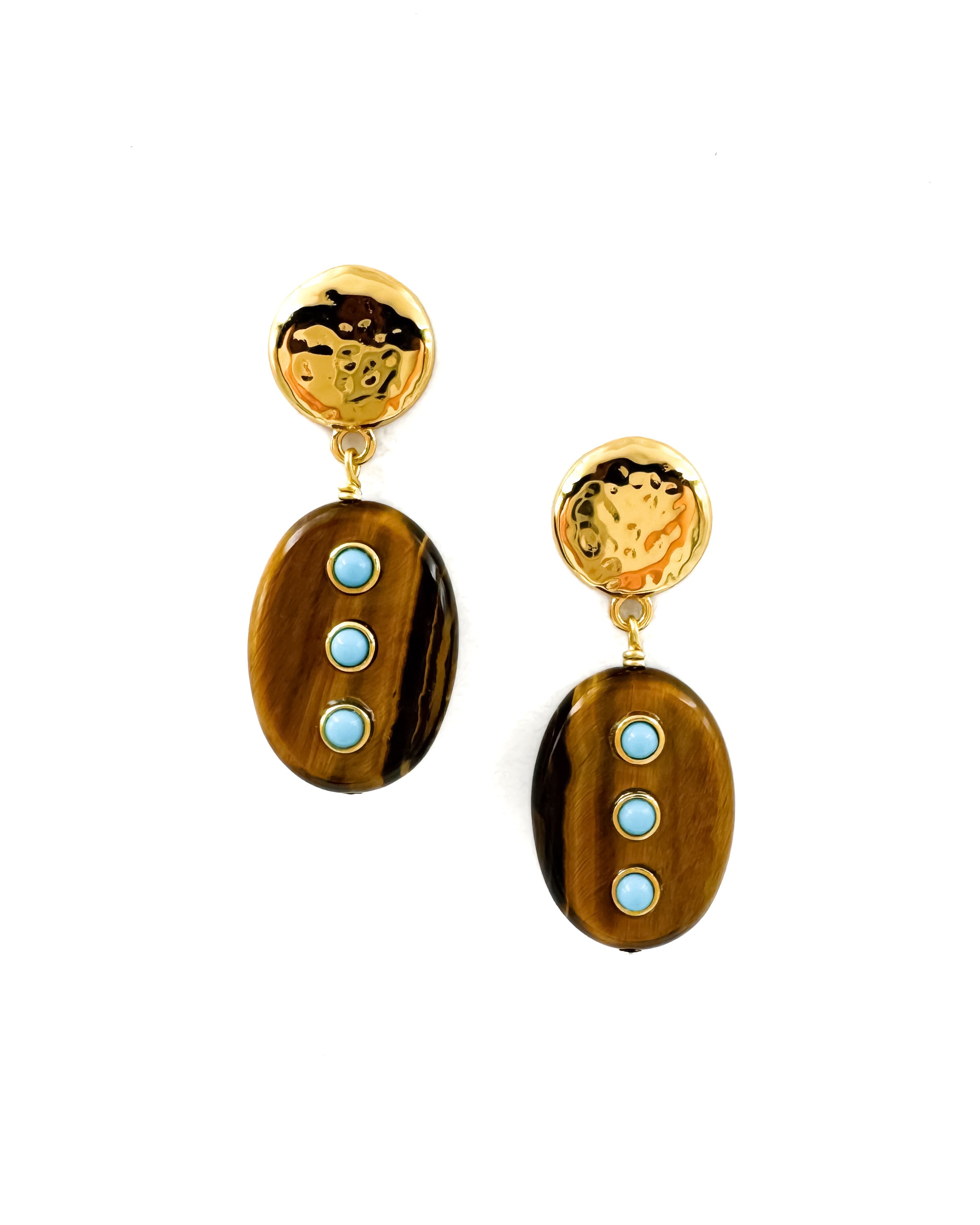 Tigers Eye Turquoise Studded Drop Earrings