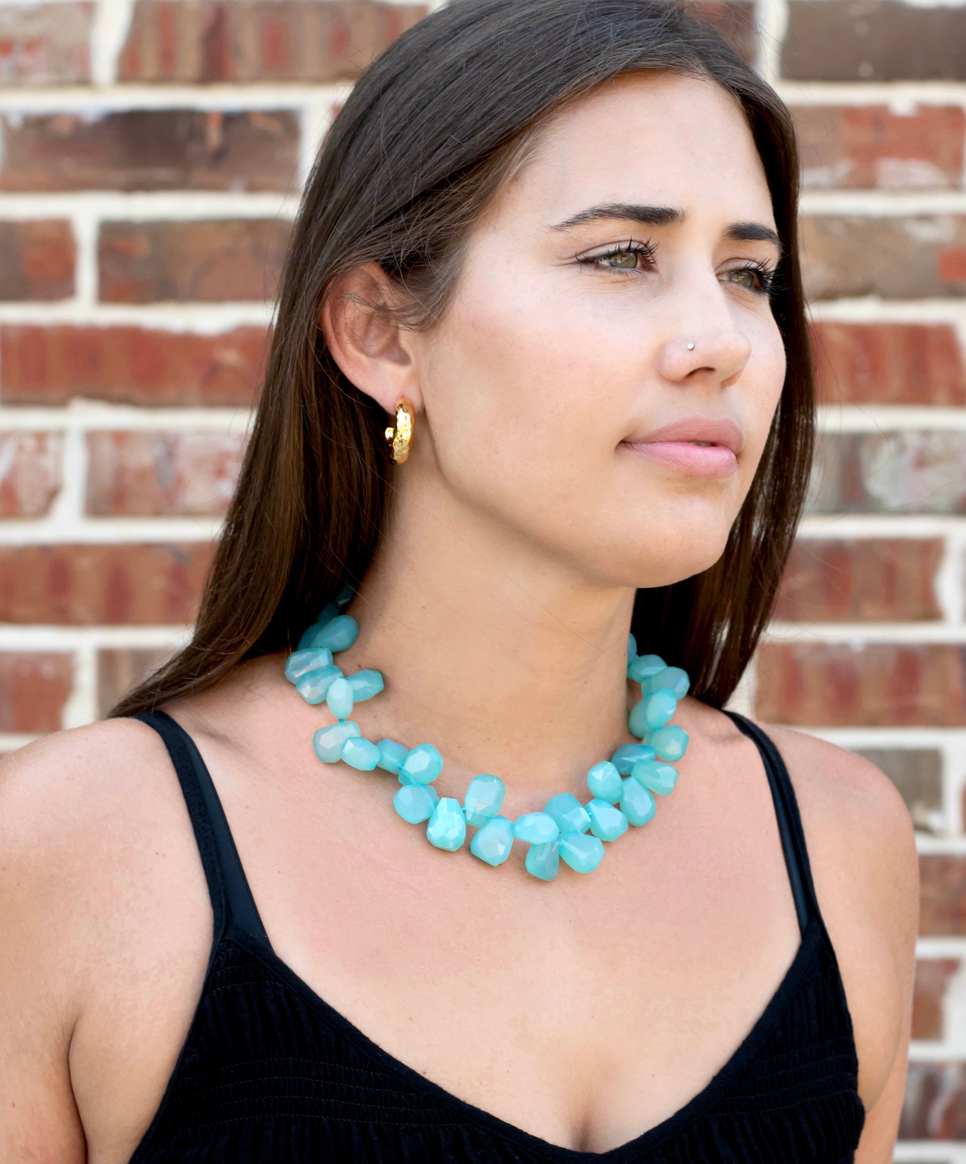 Aqua Quartz Cluster Strand Necklace