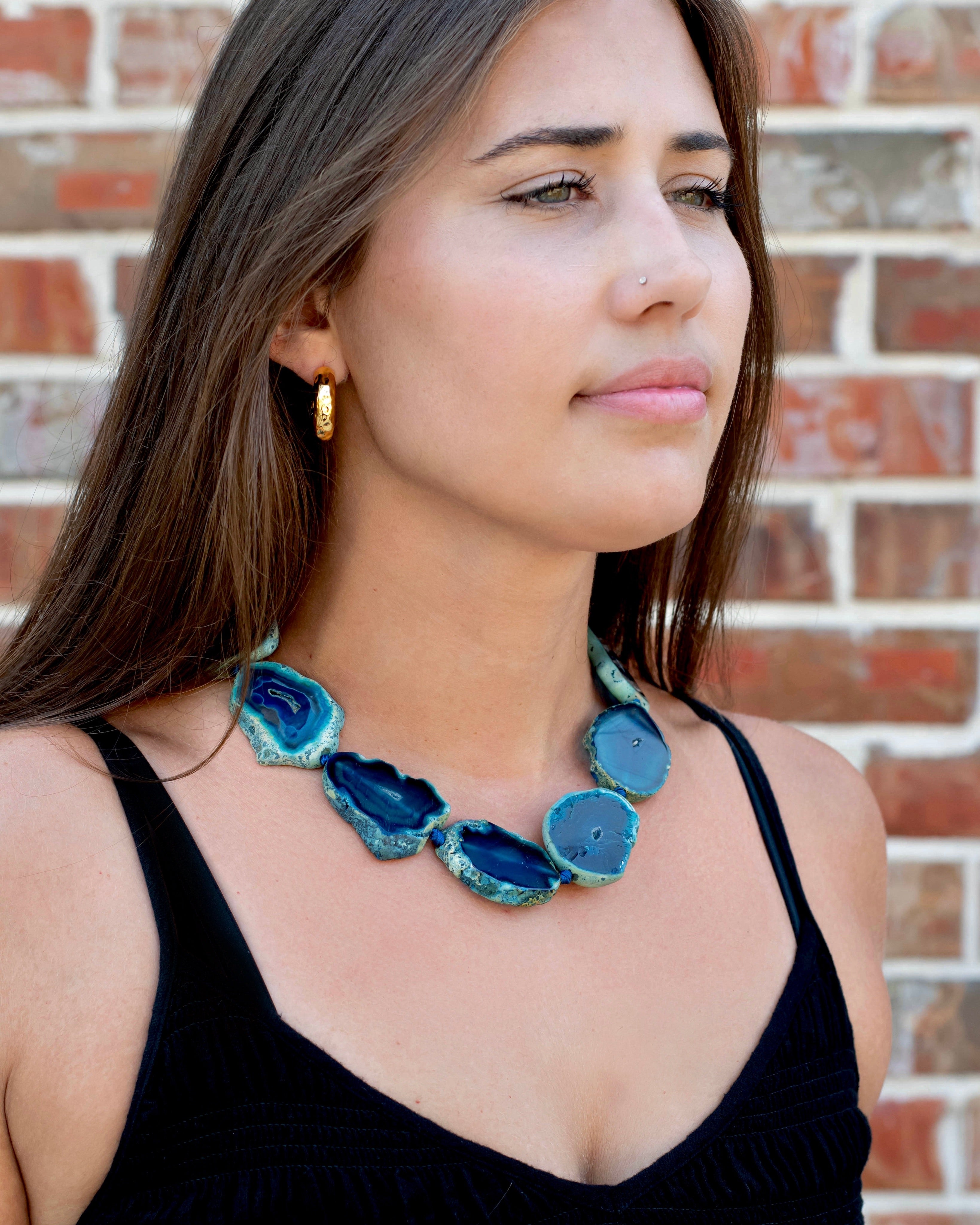 Blue Agate Slice Strand Necklace