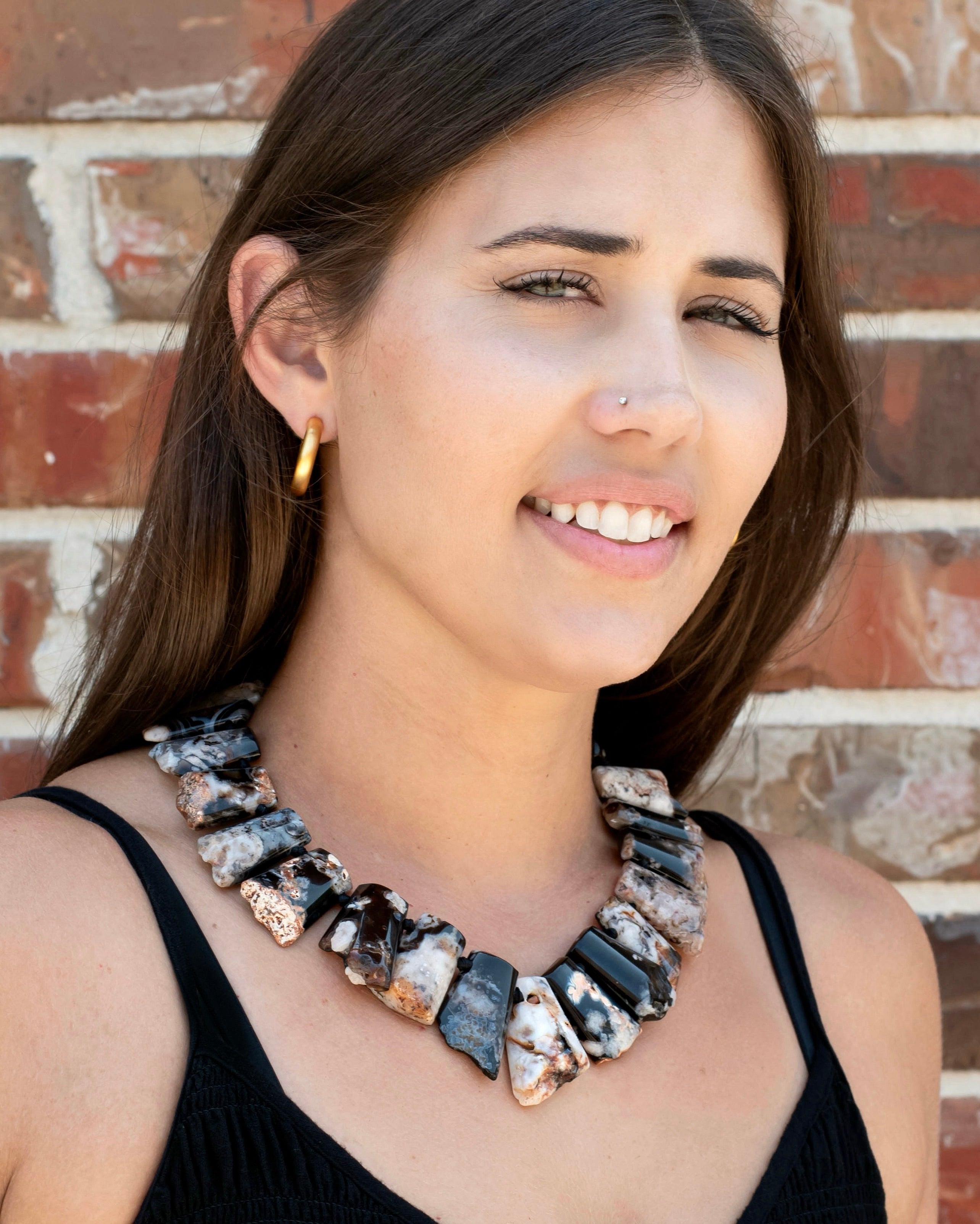 Black Sakura Agate Statement Necklace