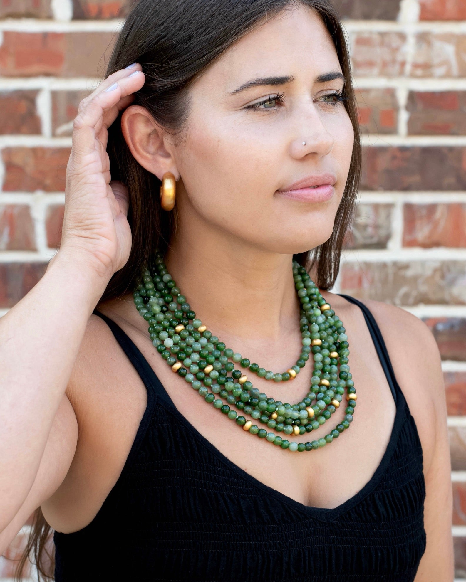 Jade & Brushed Gold Multistrand Necklace