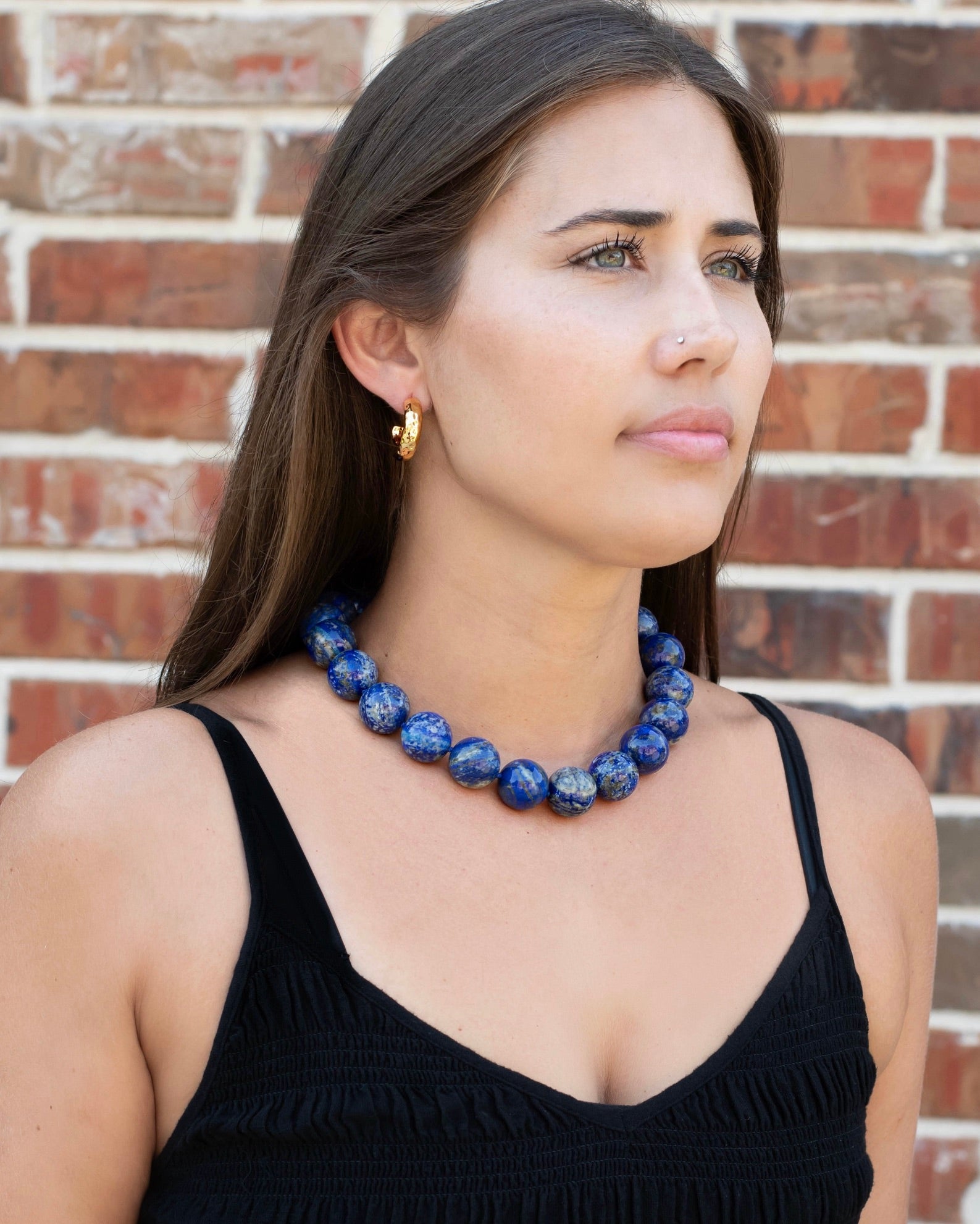 Lapis Beaded Statement Strand Necklace