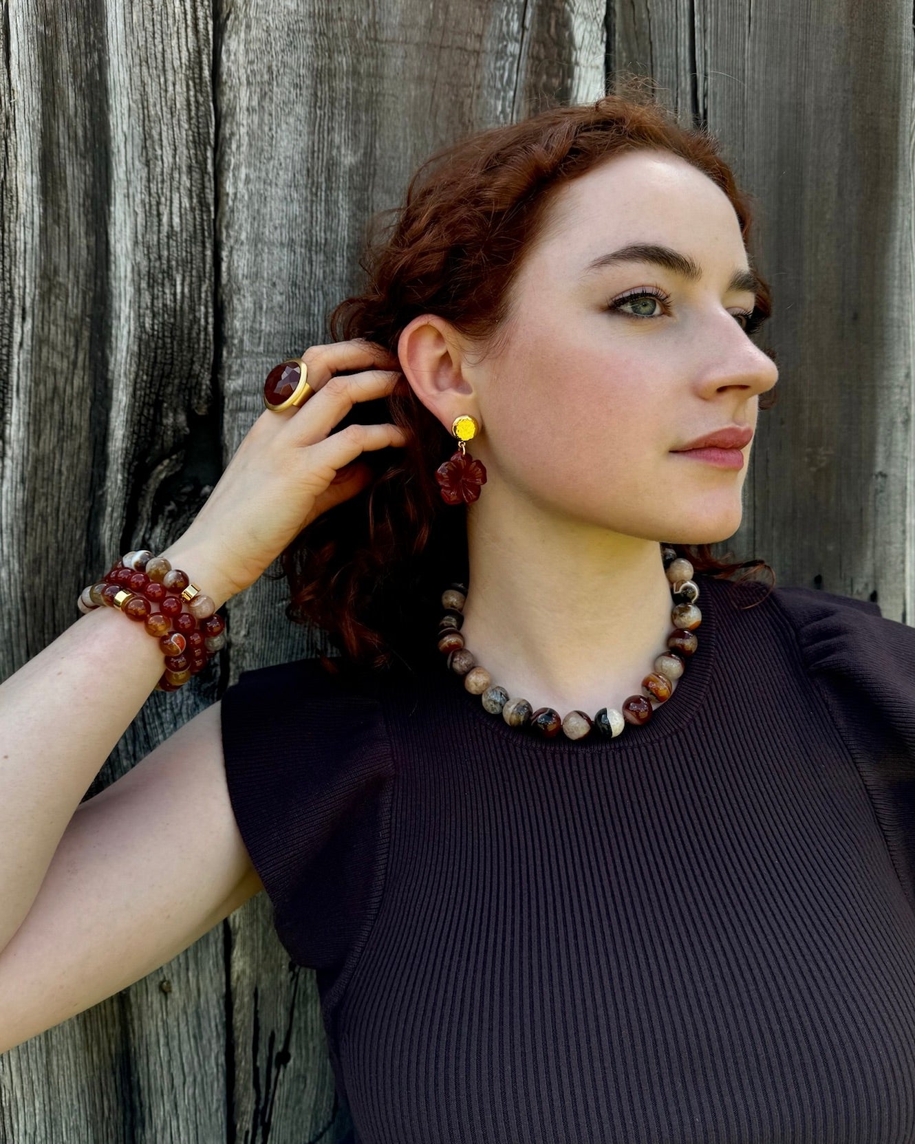 Carnelian Flower Drop Earrings