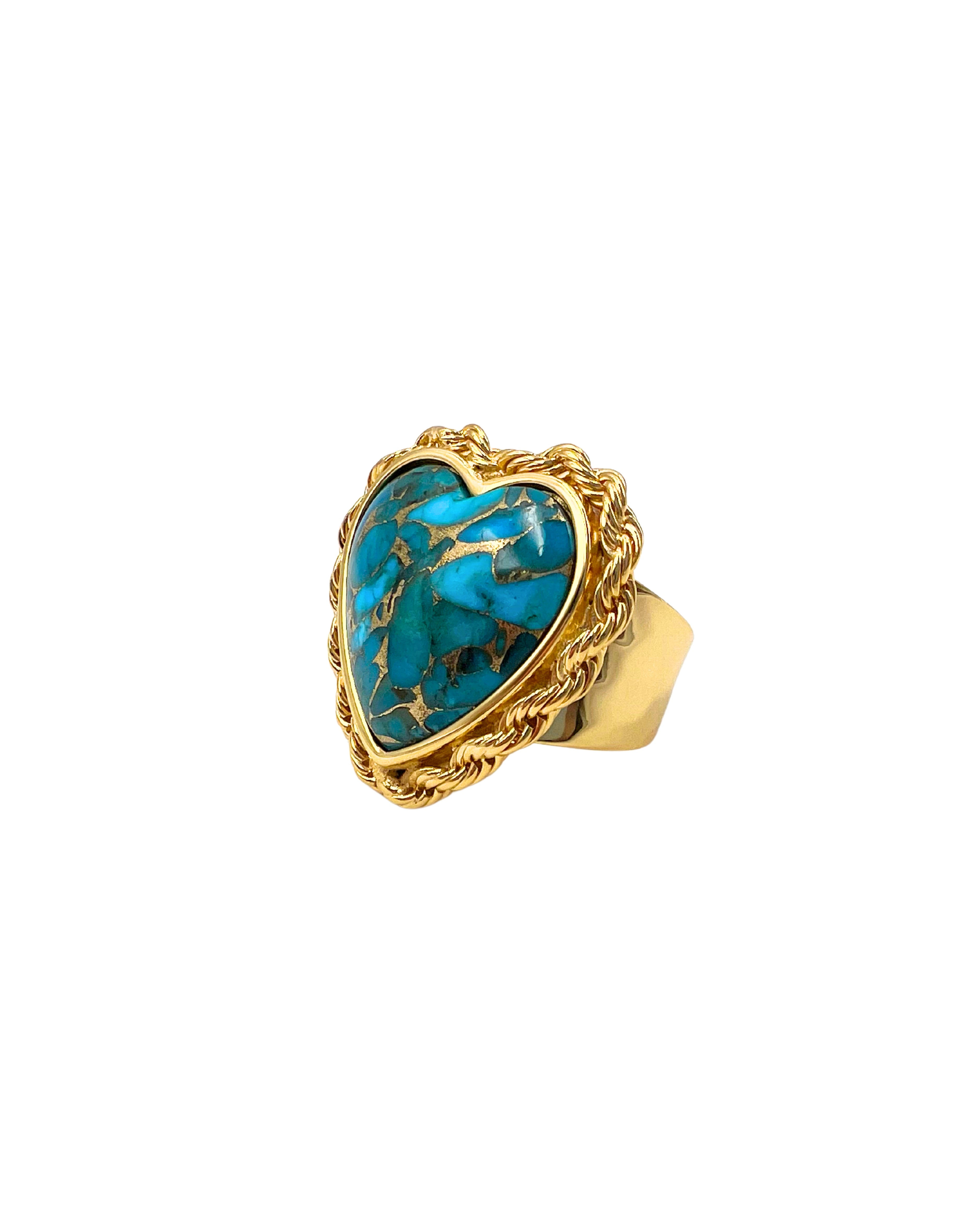 Turquoise Heart Rope Chain Adjustable Ring