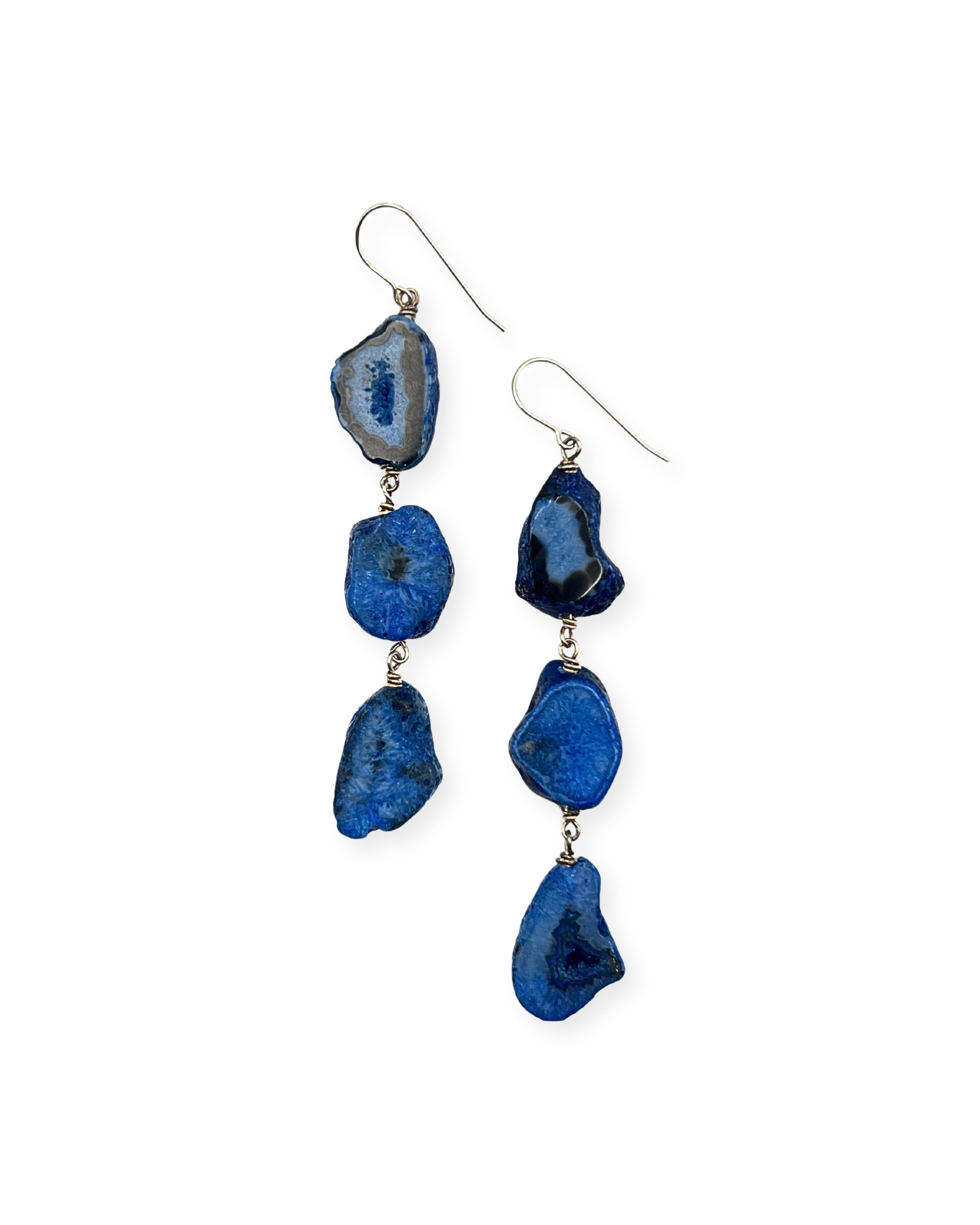 Blue Agate Triple Drop Earrings