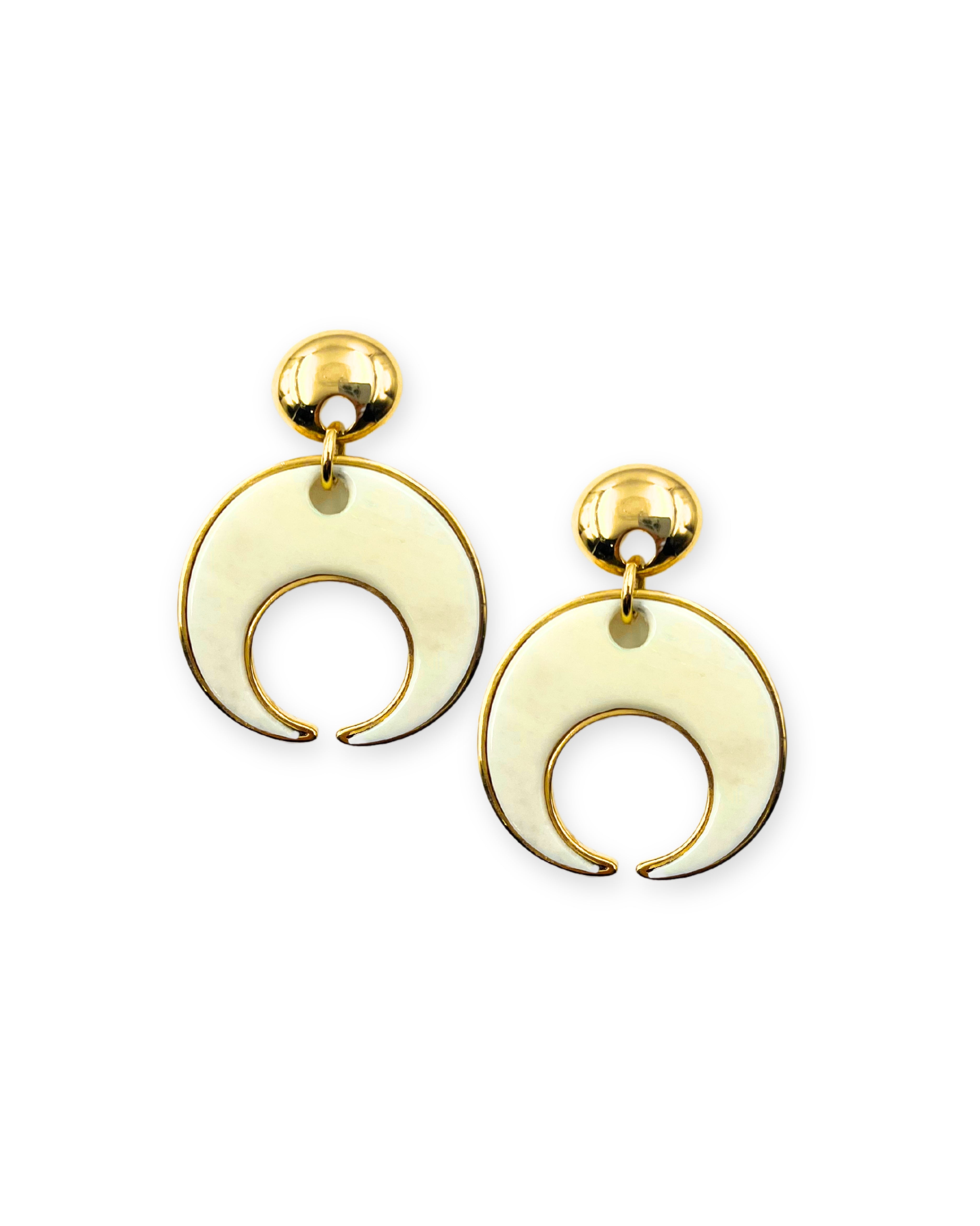 Bone Crescent Bezel Earrings