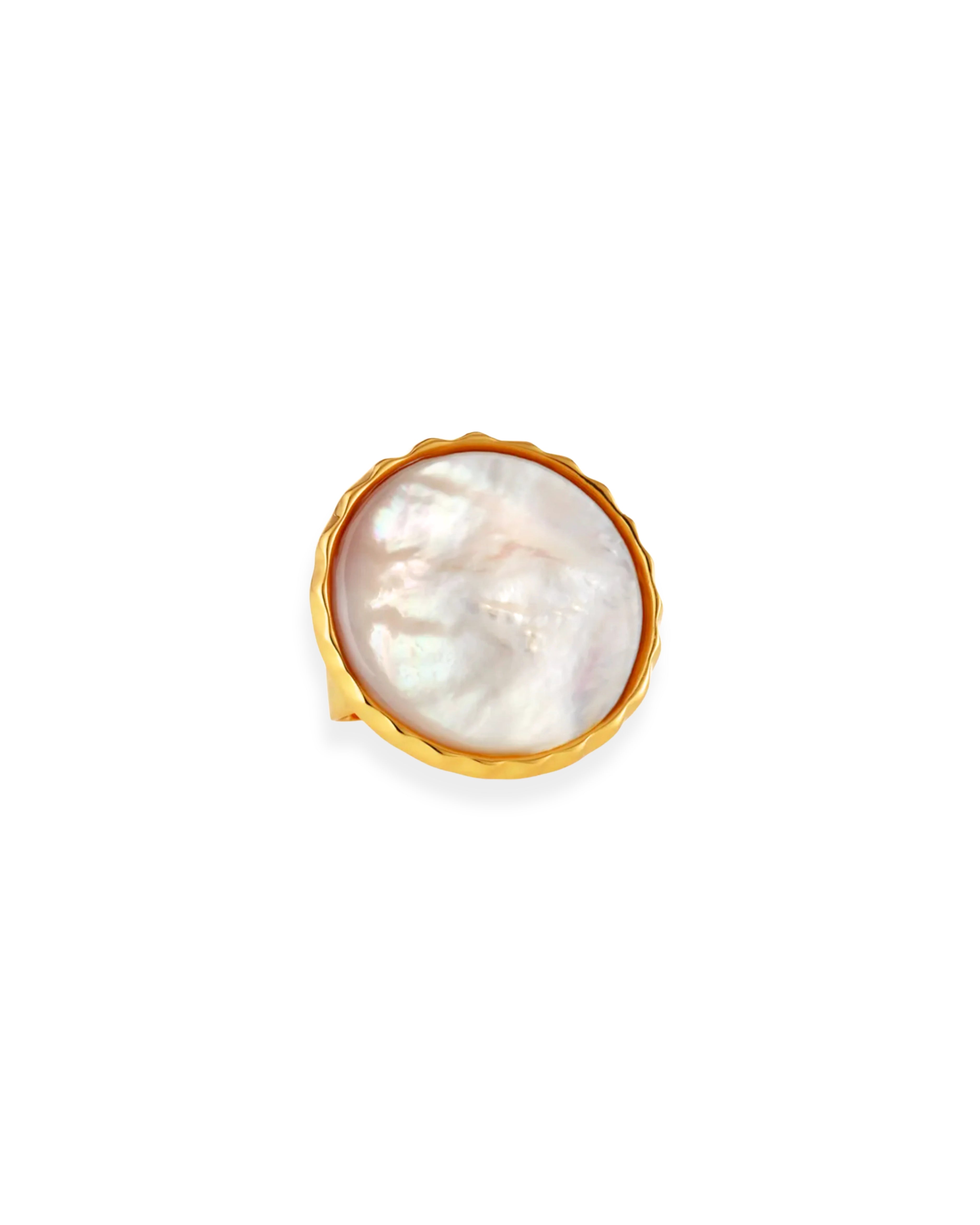 Mother of Pearl Hammered Adjustable Statement Ring