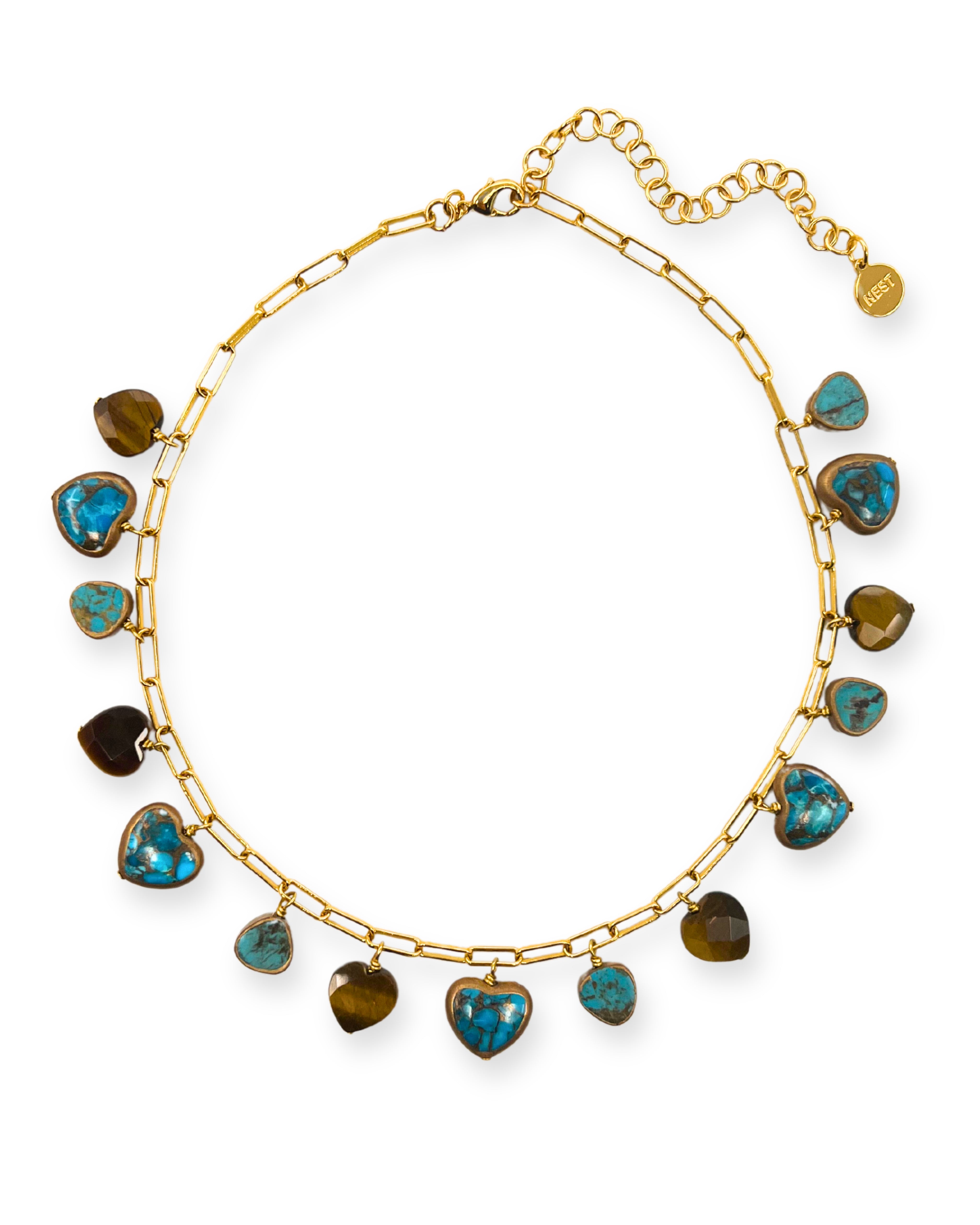 Turquoise Mini Hearts Charm Necklace