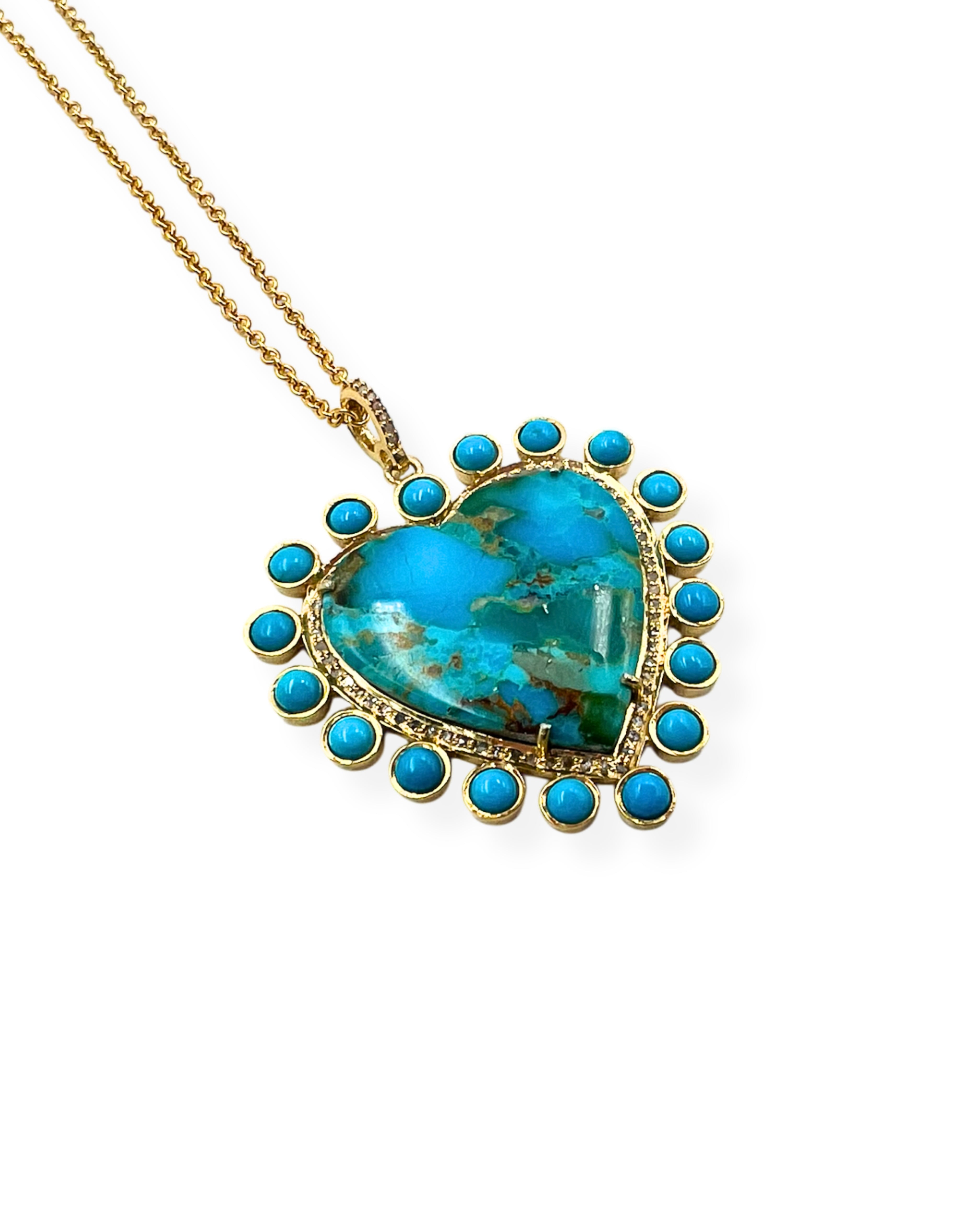 Turquoise and Diamond Heart Pendant