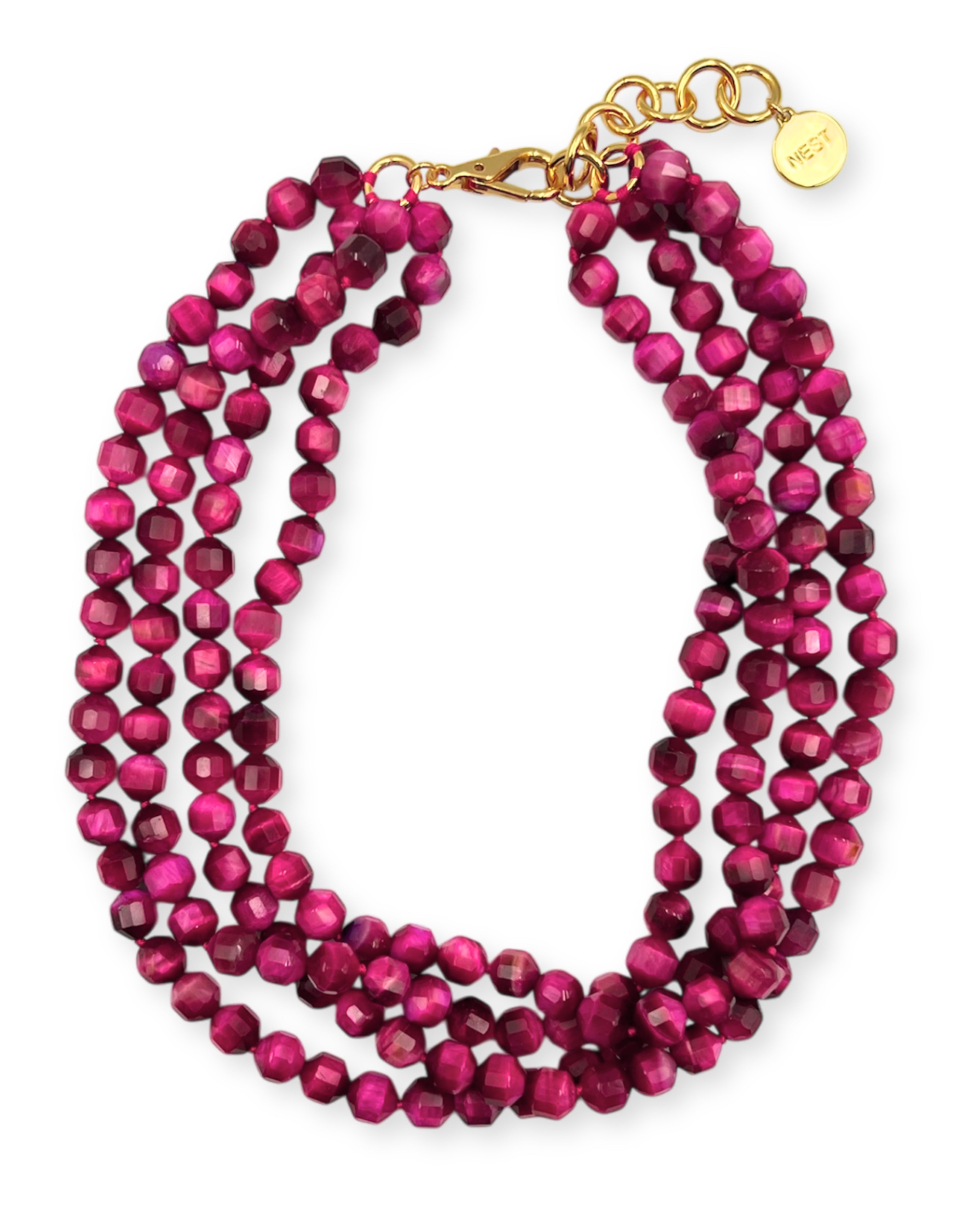 Magenta Tigers Eye Multi-strand Necklace