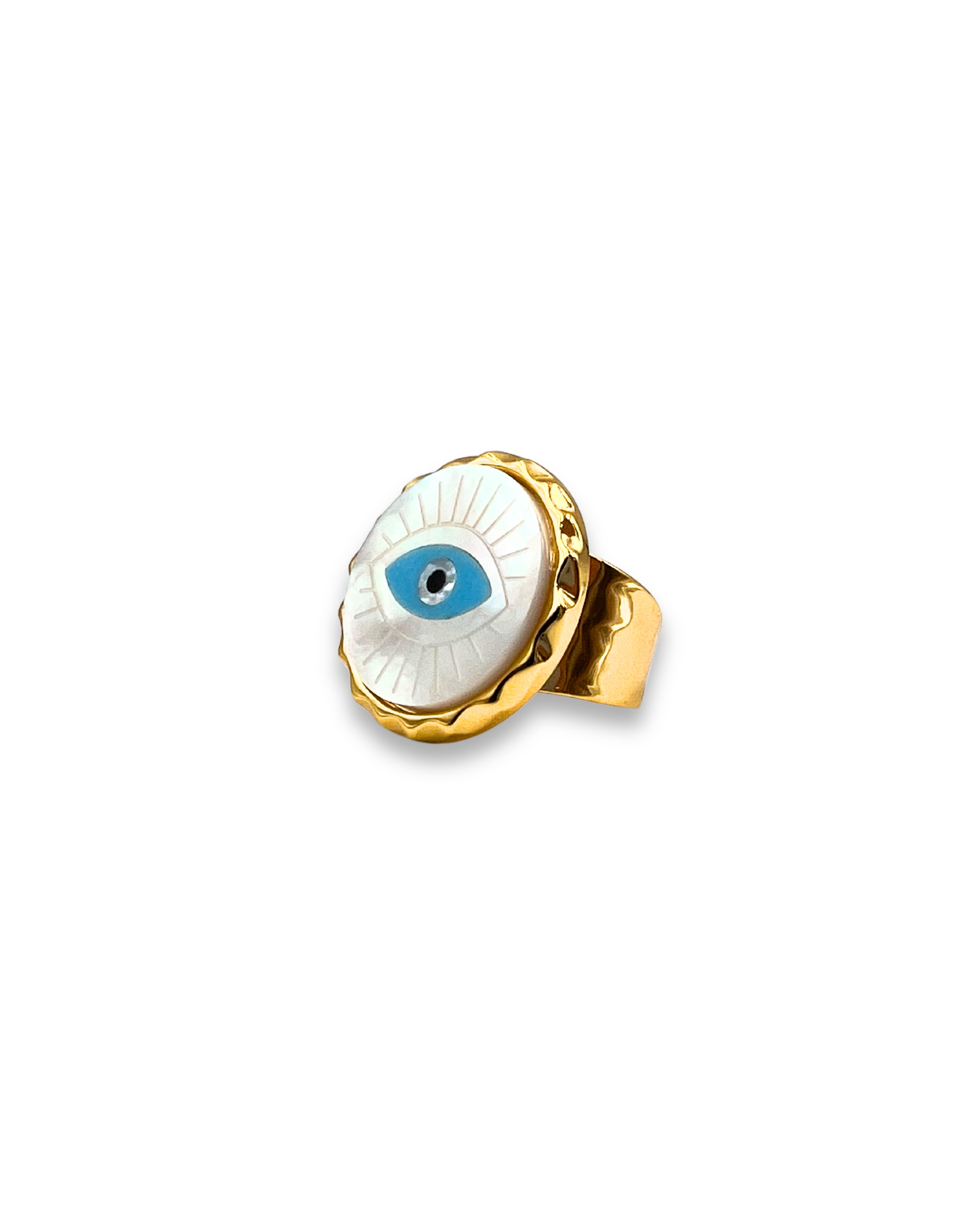 Carved Mother of Pearl Adjustable Eye Ring