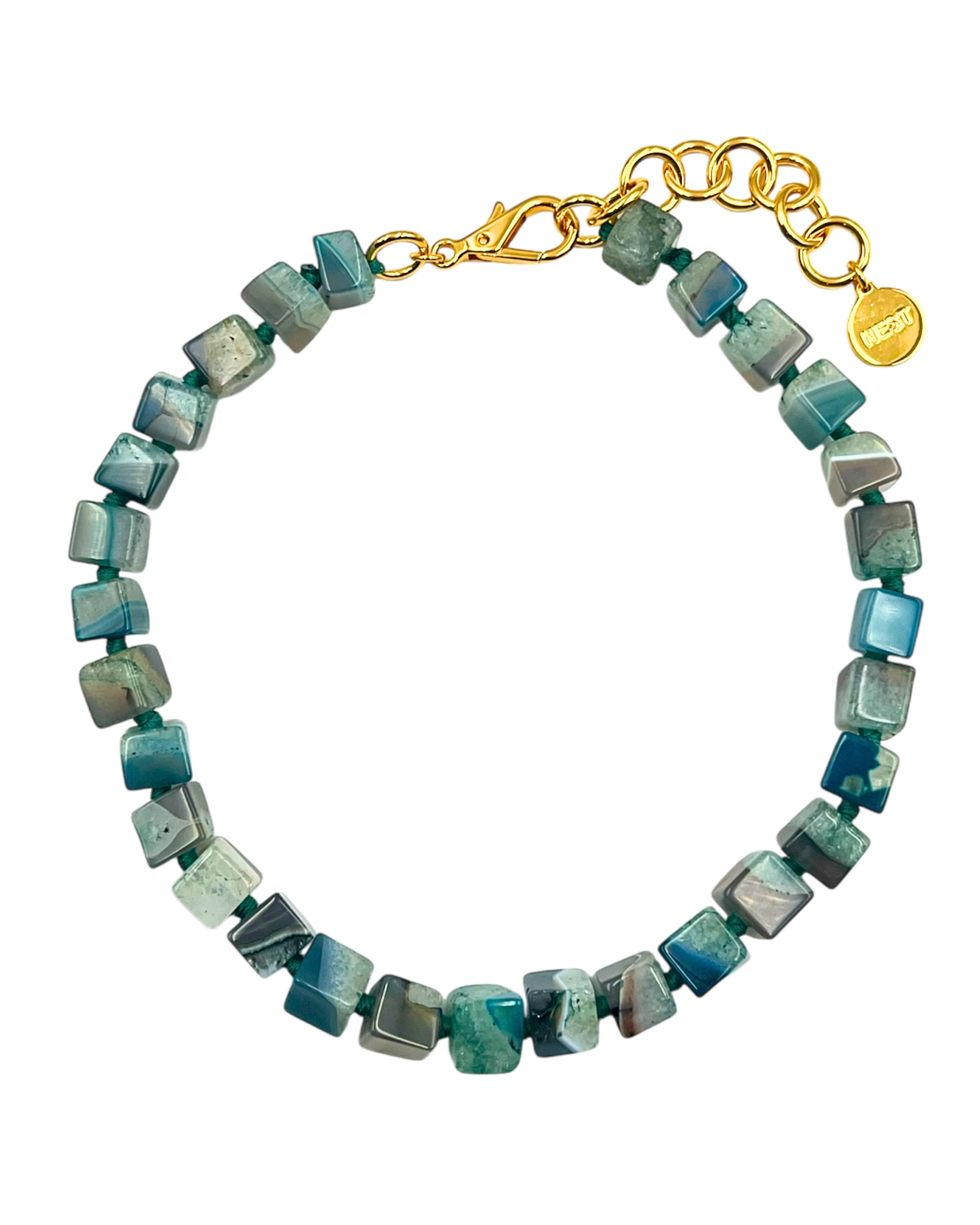 Teal Blue Agate Square Necklace