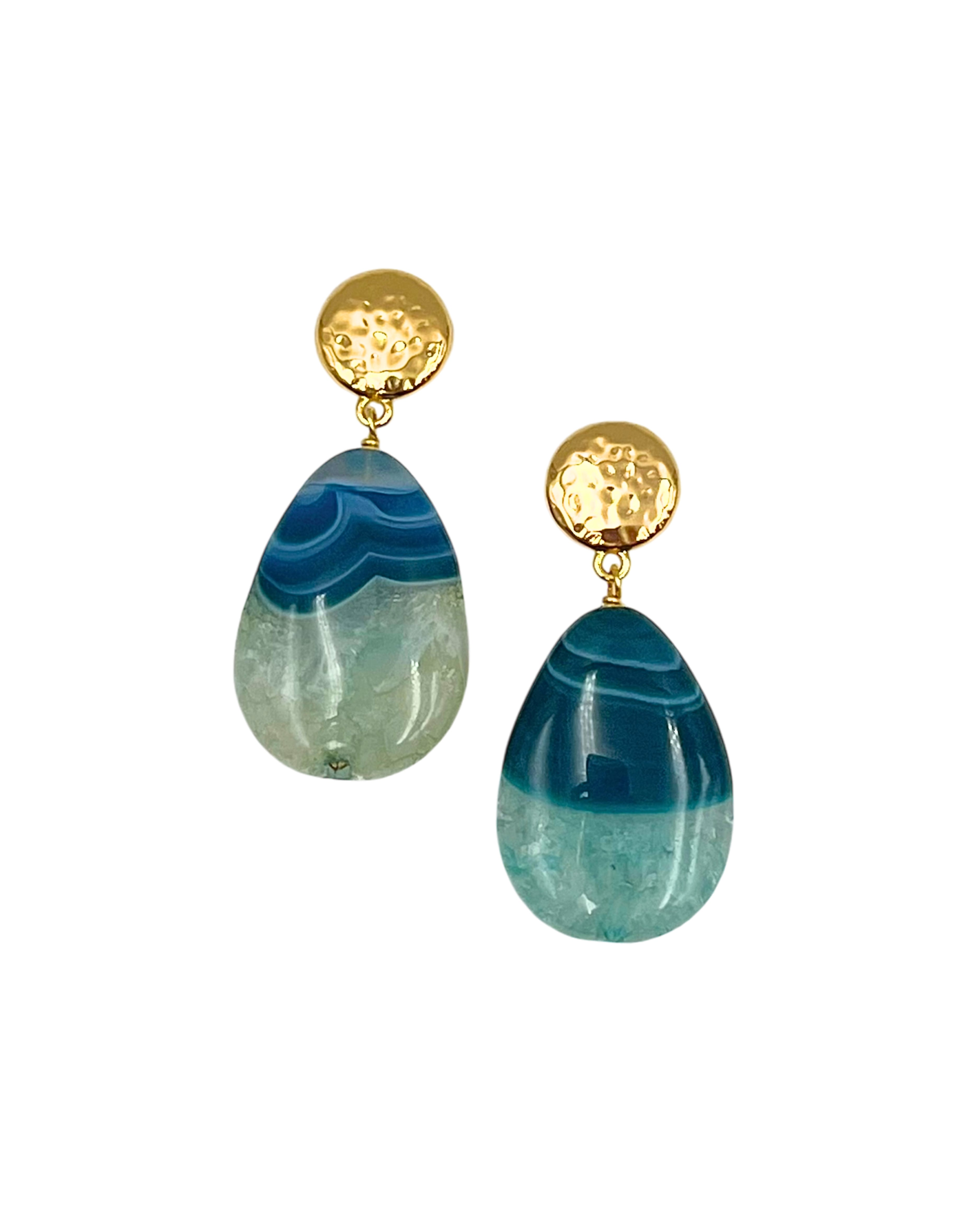 Teal Blue Agate Teardrop Earrings