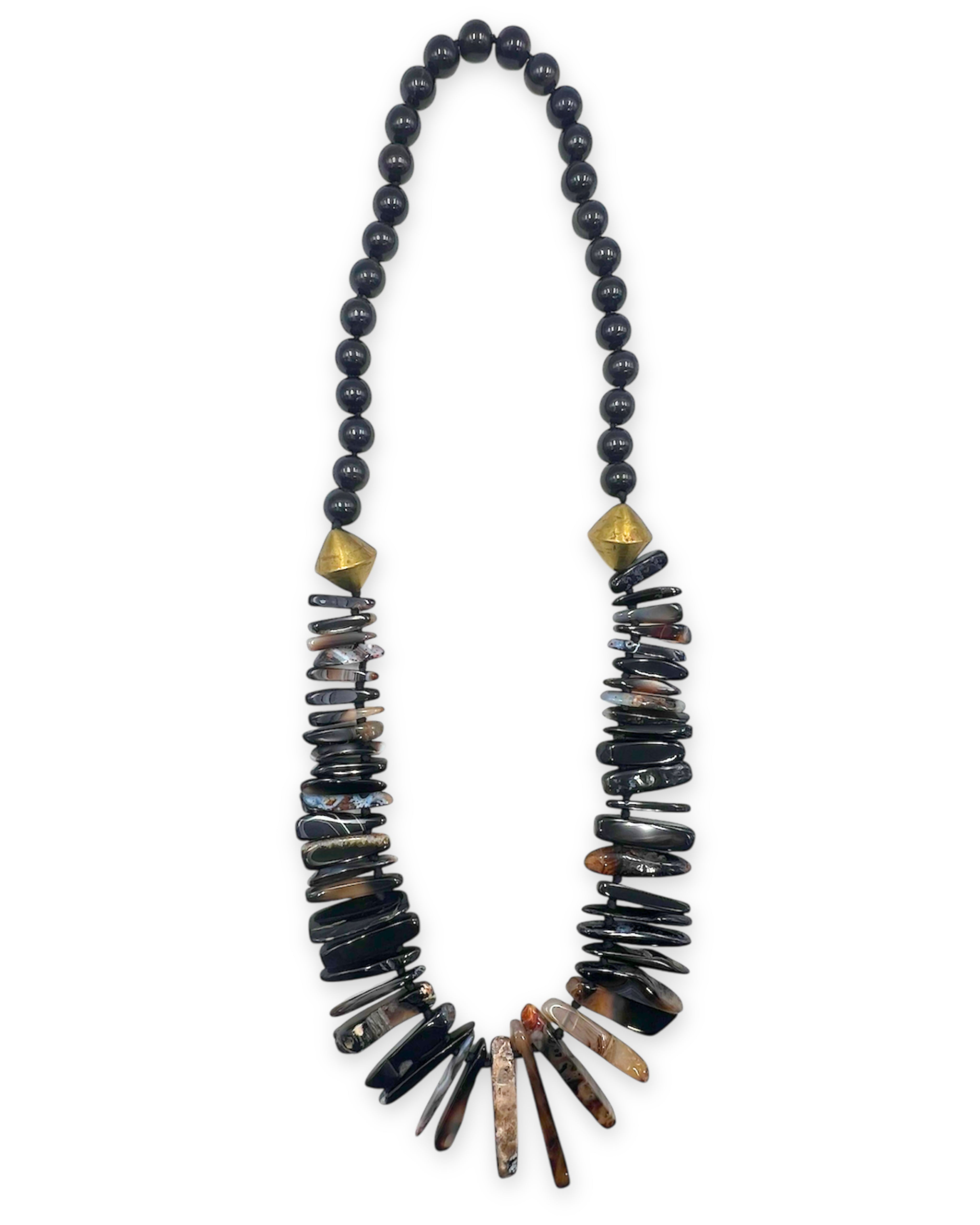 Long Black Agate and Horn Necklace