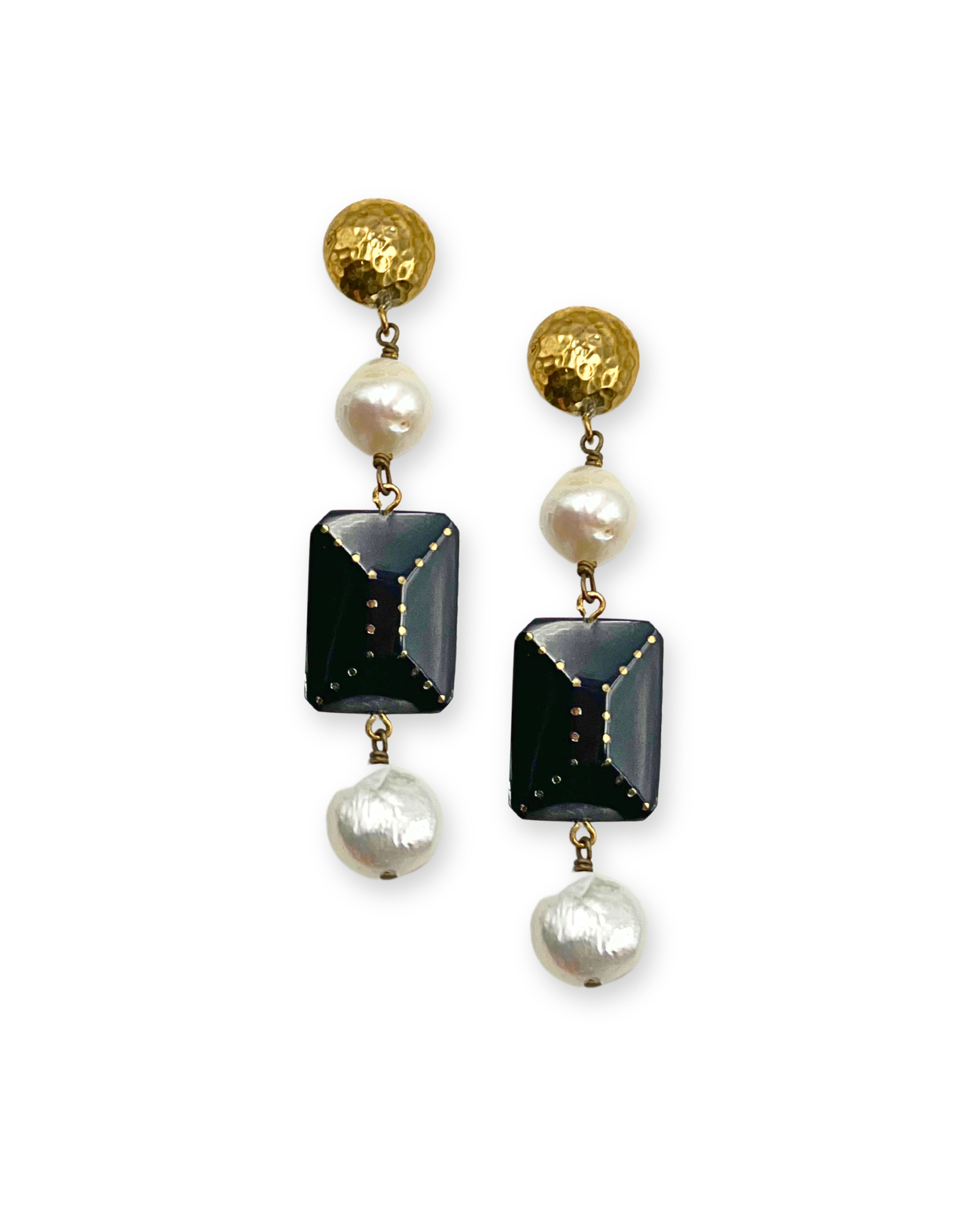 Studded Horn and Pearl Drop Earrings