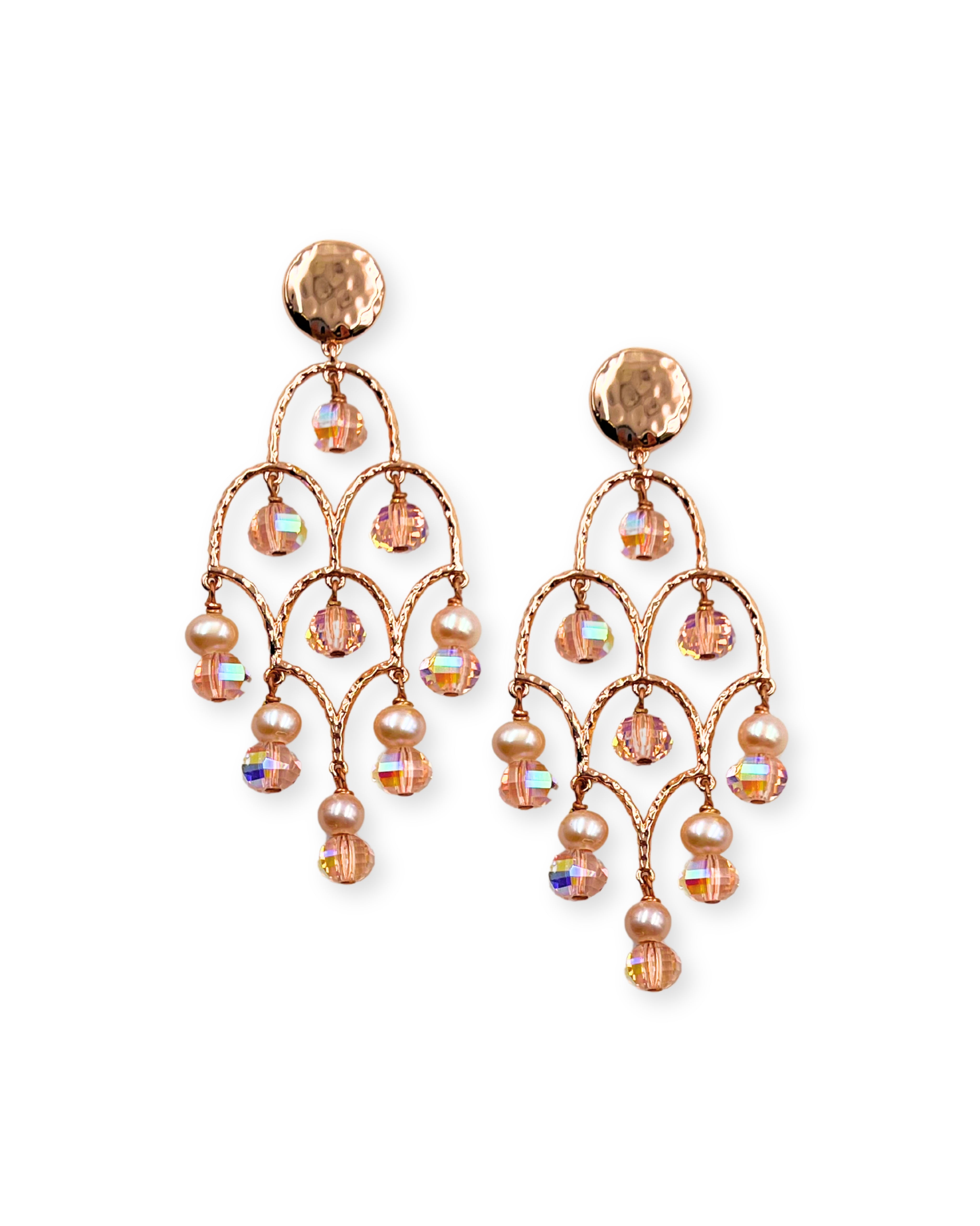 Rose Gold Pearl Chandelier Earrings