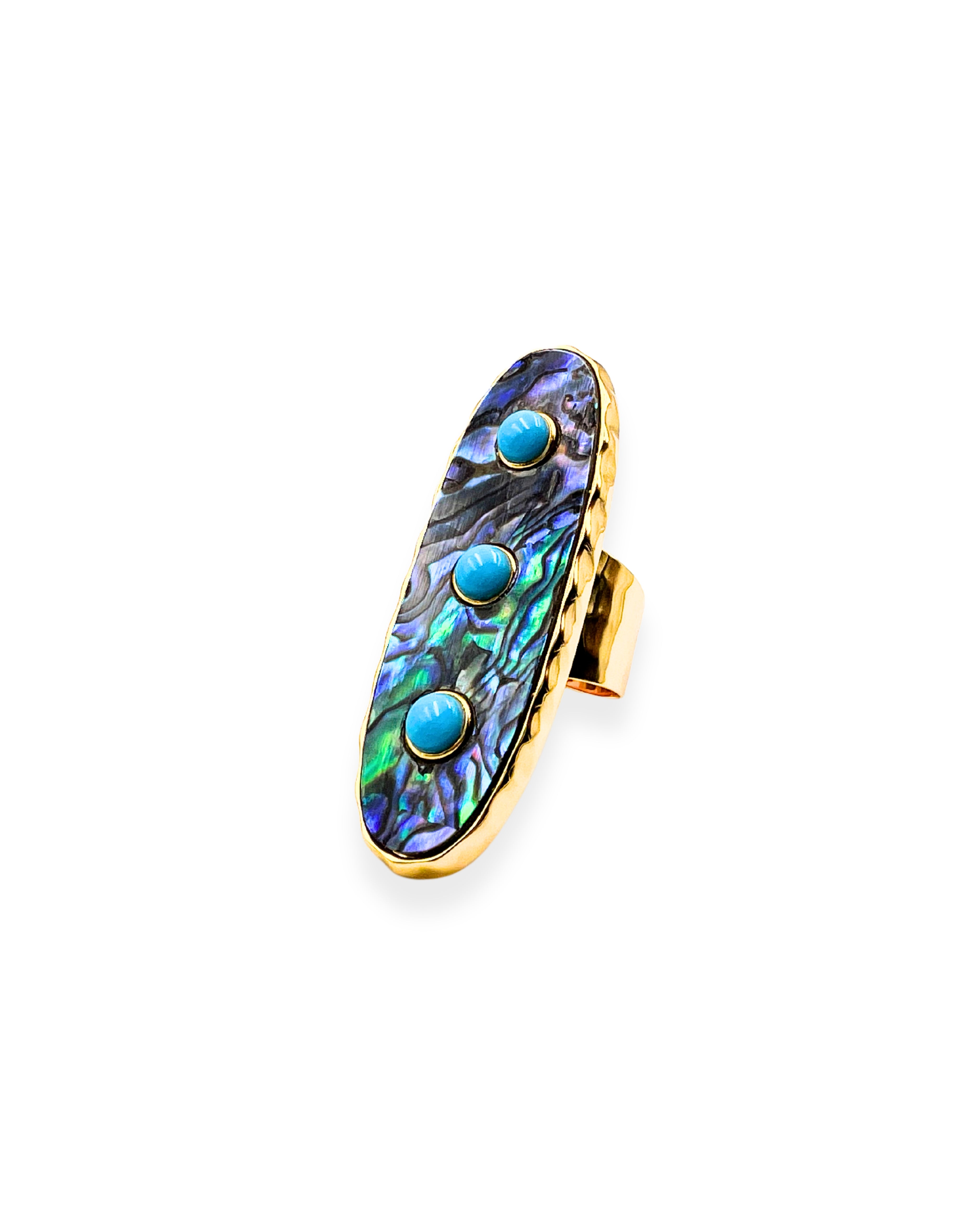 Abalone Turquoise Studded Adjustable Ring