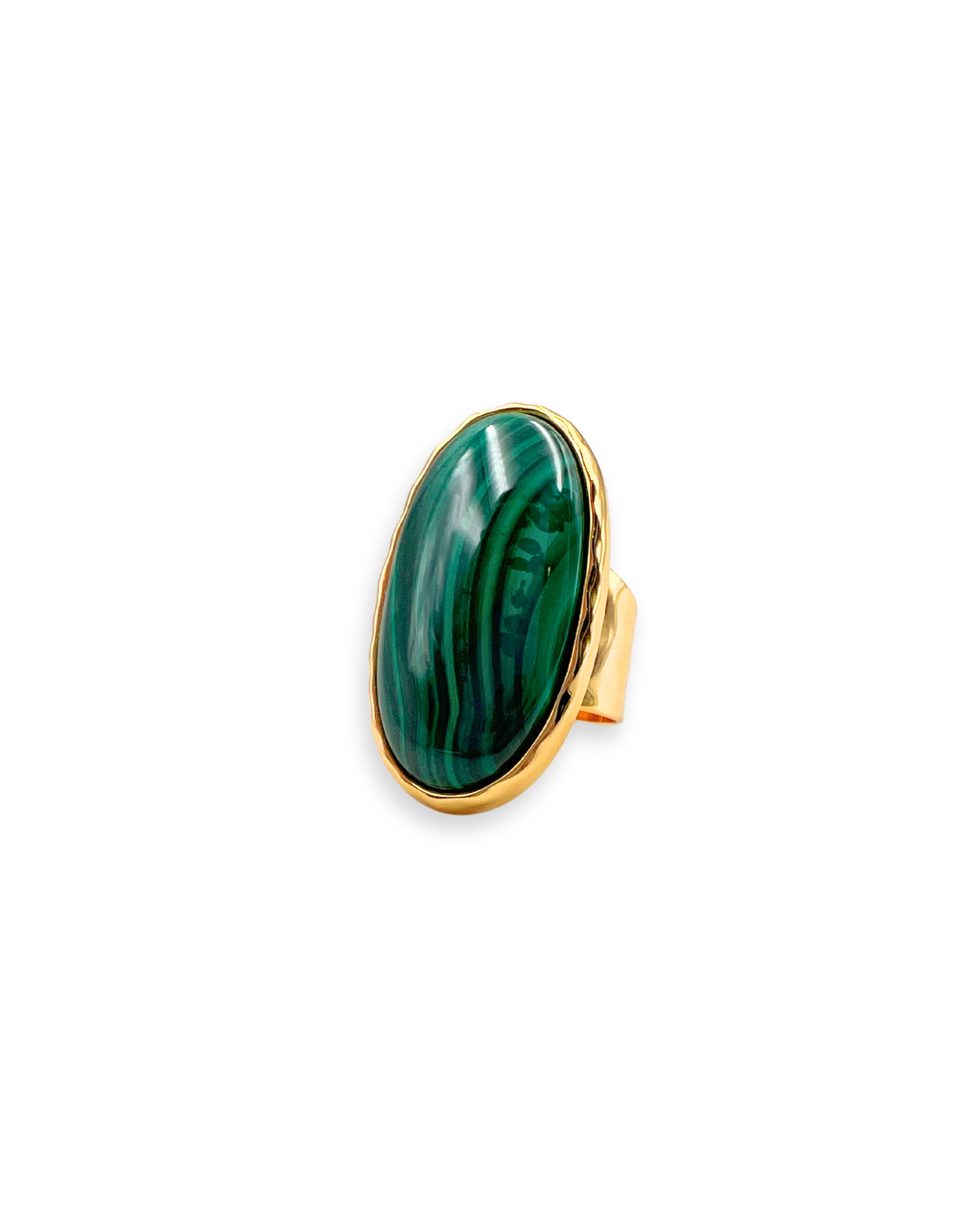 Small Malachite Gemstone Adjustable Ring