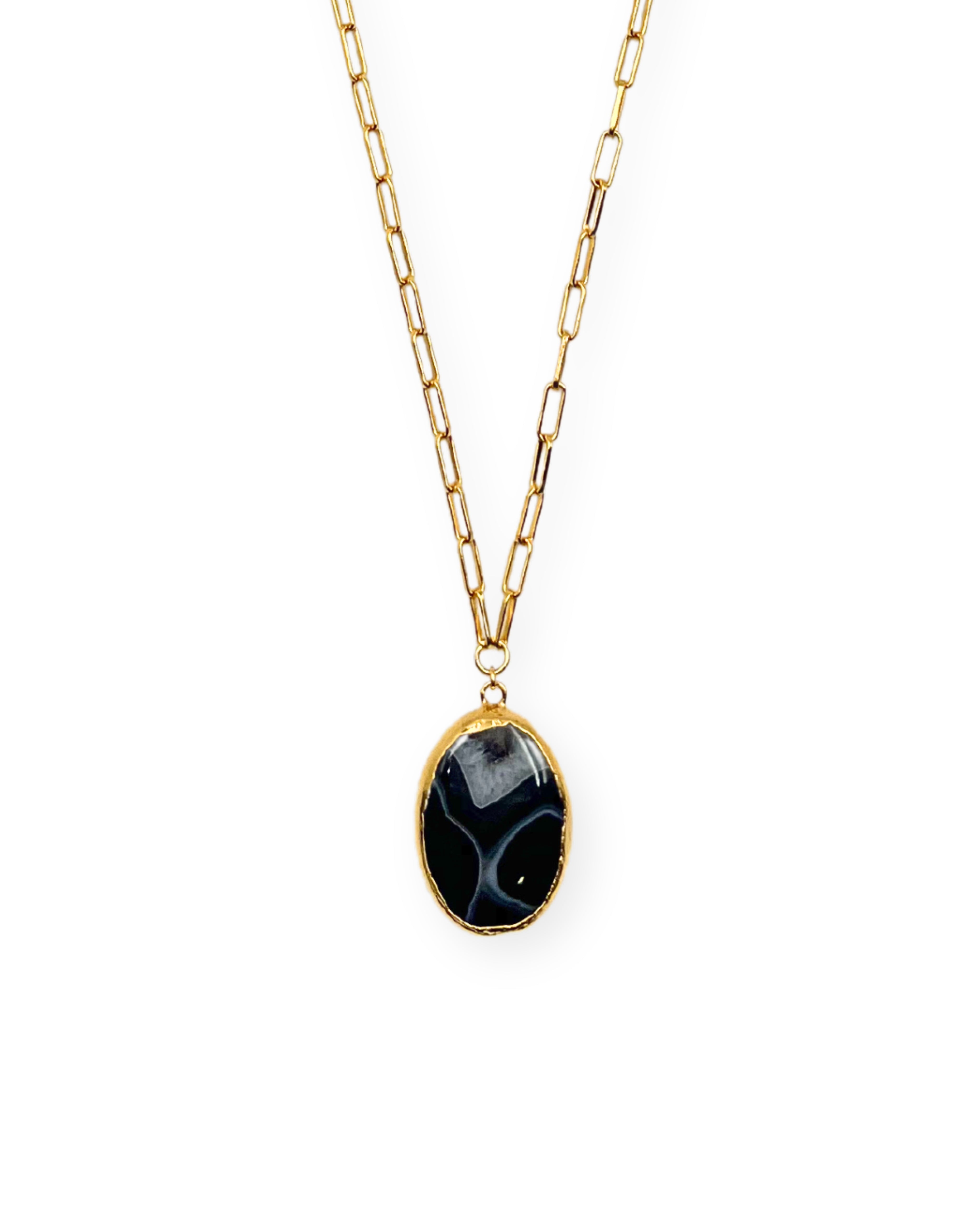 Black Agate Long Pendant Necklace