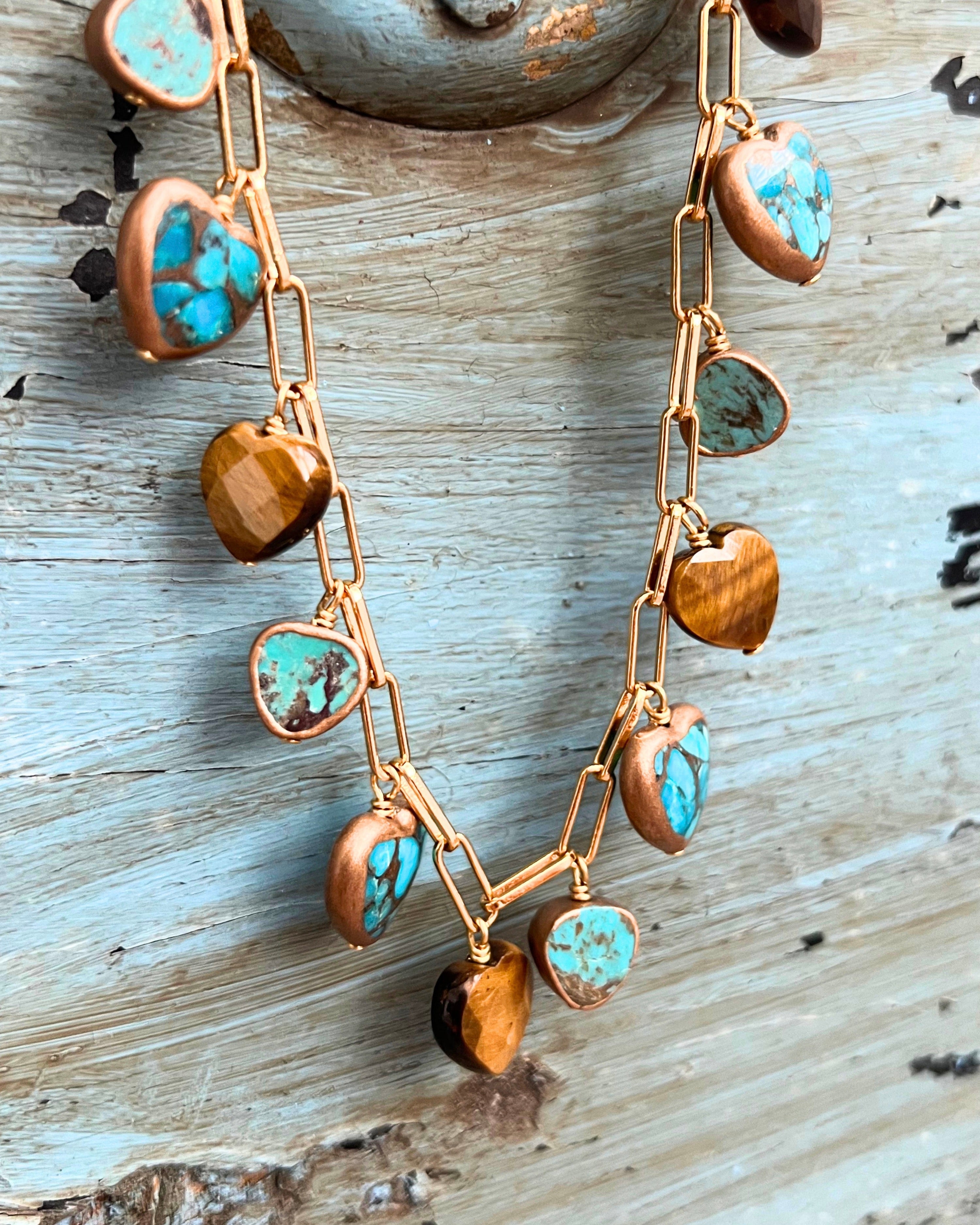 Turquoise Mini Hearts Charm Necklace