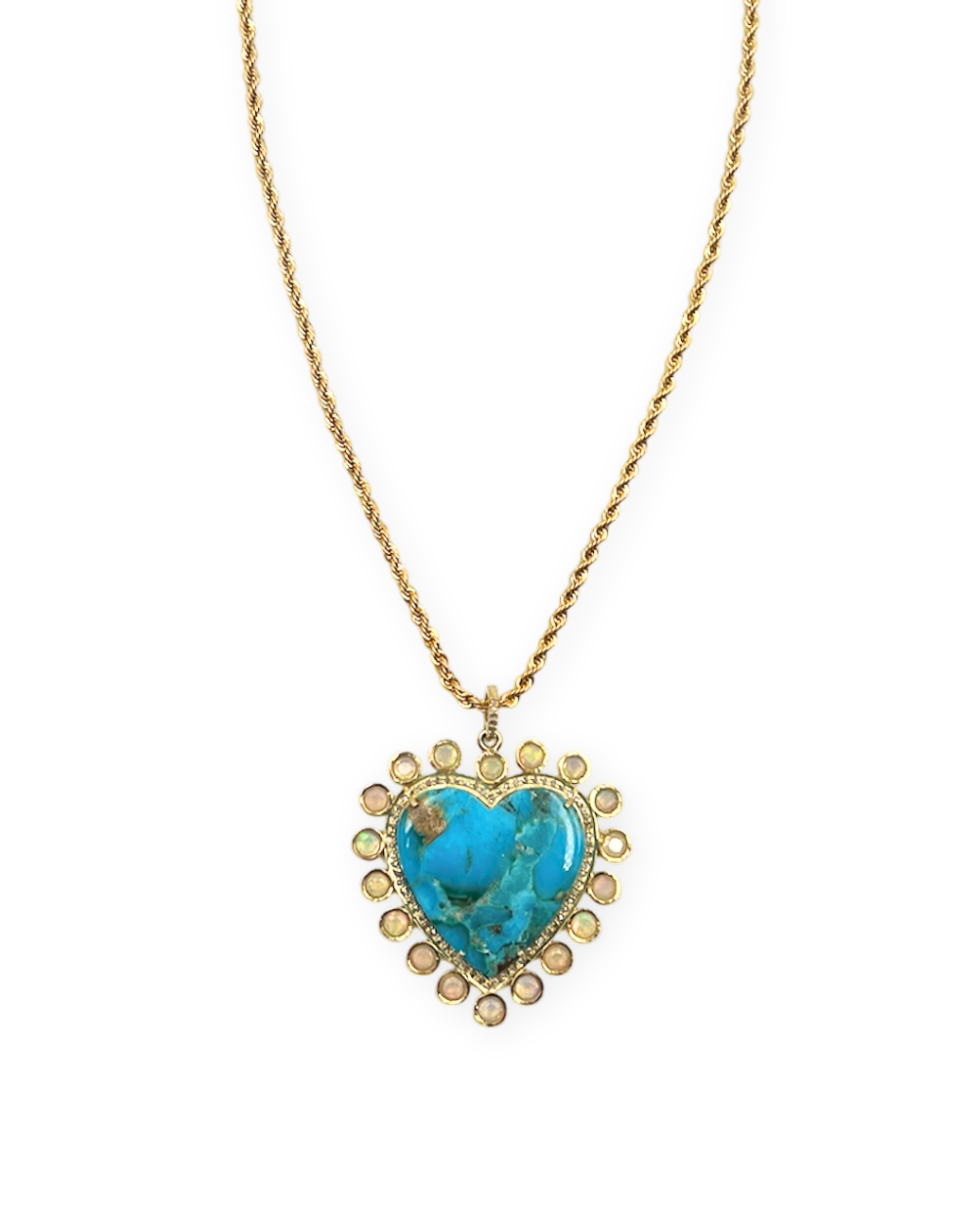 Turquoise Diamond and Opal Heart Pendant