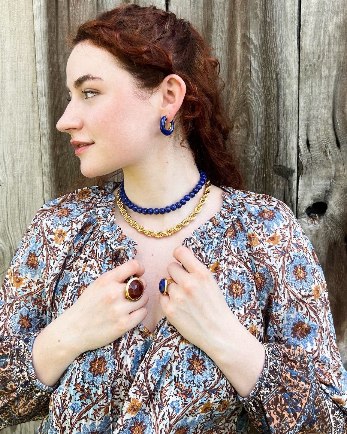 Lapis Stone Chunky Hoop Earrings