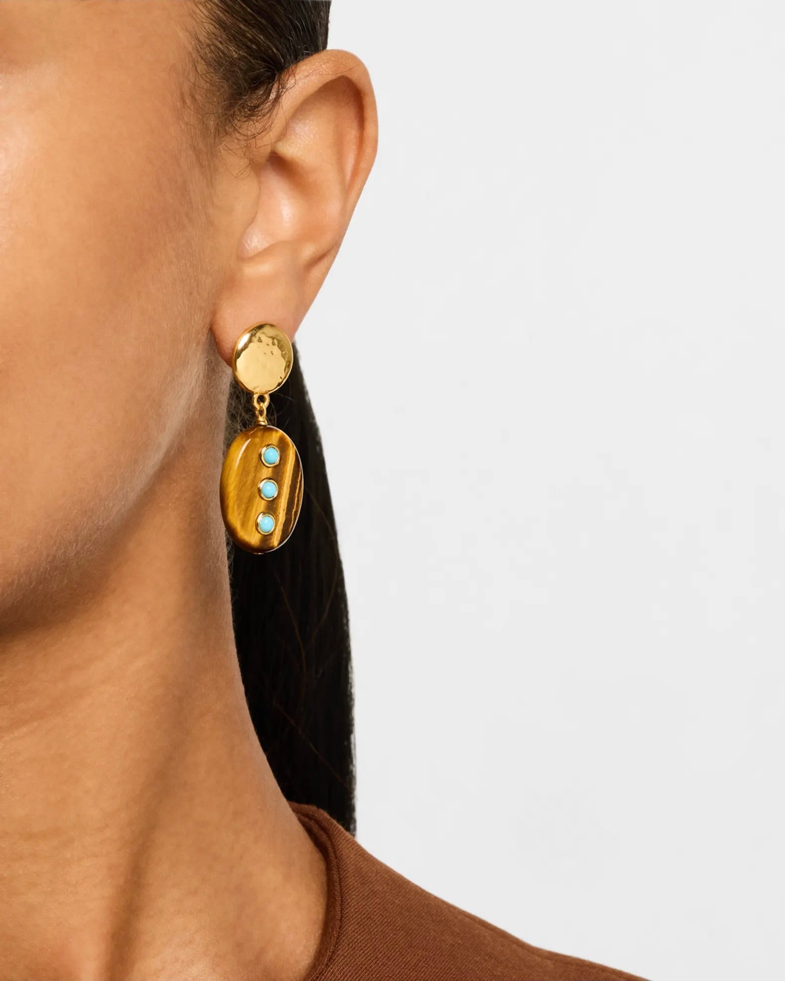 Tigers Eye Turquoise Studded Drop Earrings