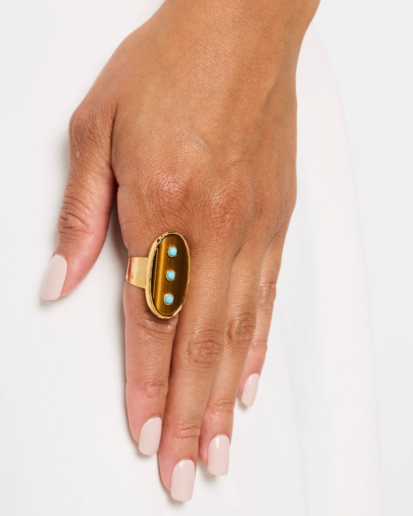 Tigers Eye Turquoise Studded Adjustable Ring